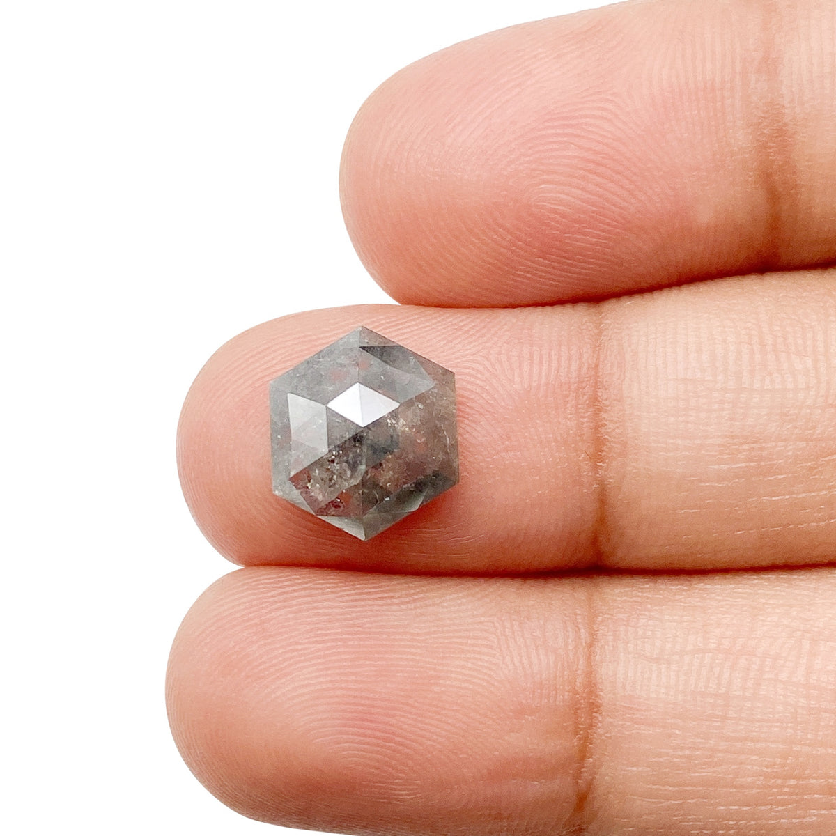 2.97ct | Salt & Pepper Hexagon Shape Rose Cut Diamond - Modern Rustic Diamond