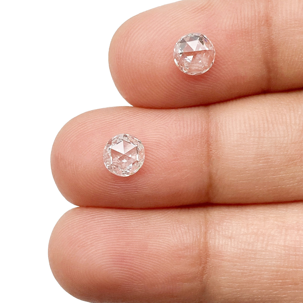 0.91cttw | F-G VS-SI Round Shape Rose Cut Diamond Matched Pair - Modern Rustic Diamond