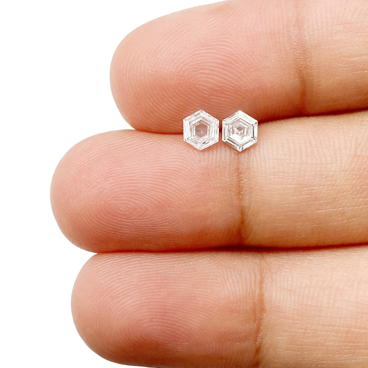 0.48cttw | E-F VS-SI Hexagon Shape Step Cut Diamond Matched Pair - Modern Rustic Diamond