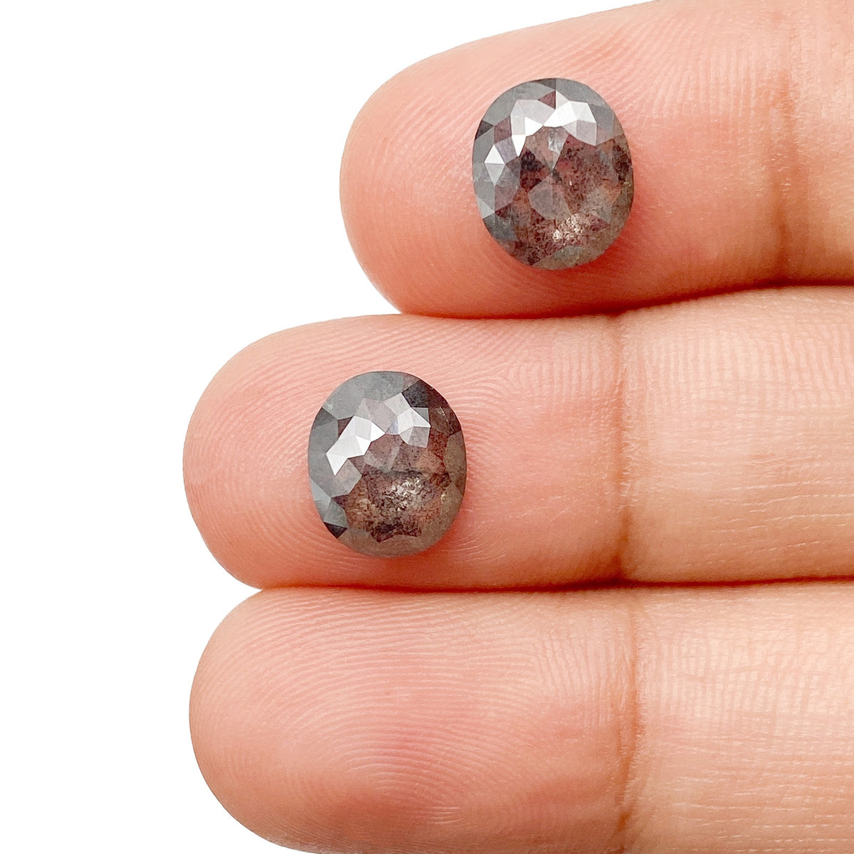 2.86cttw | Salt & Pepper Oval Shape Rose Cut Diamond Matched Pair