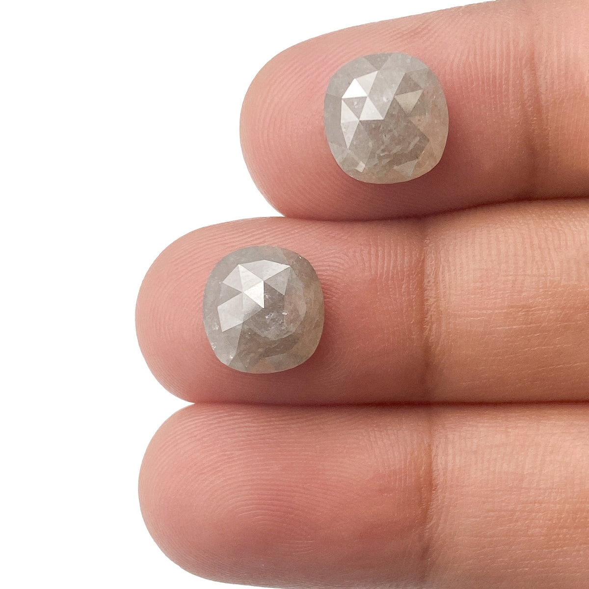 5.52cttw | Salt & Pepper Cushion Shape Rose Cut Diamond Matched Pair