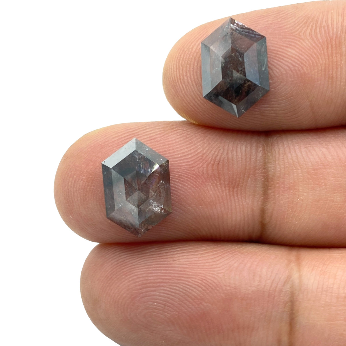 3.69cttw | Rustic Hexagon Shape Rose Cut Diamond Matched Pair - Modern Rustic Diamond