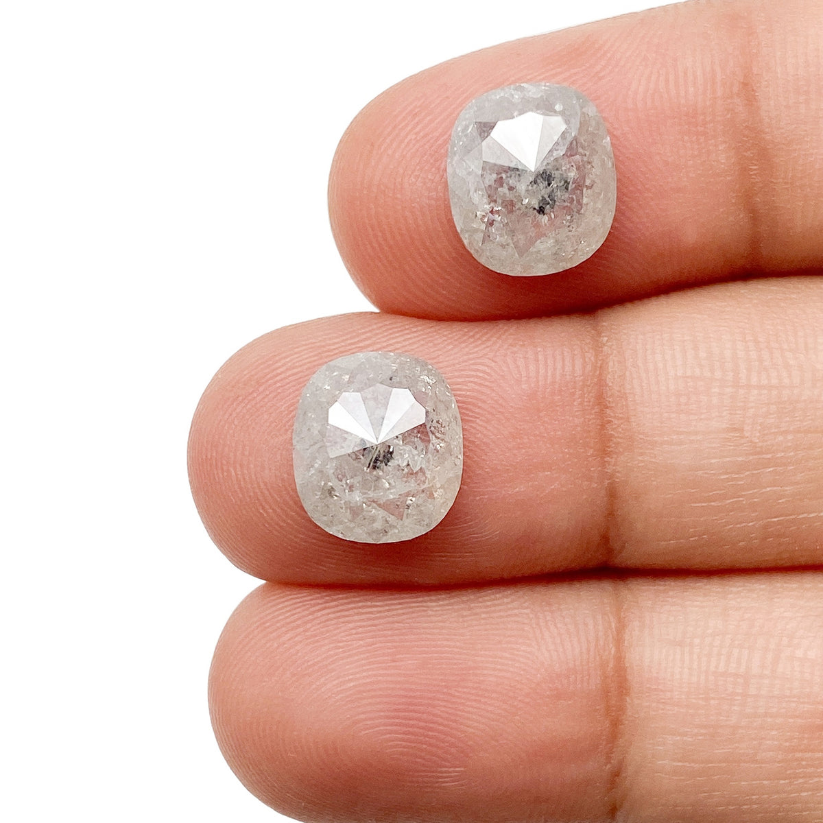 5.19cttw | Salt & Pepper Cushion Shape Rose Cut Diamond Matched Pair