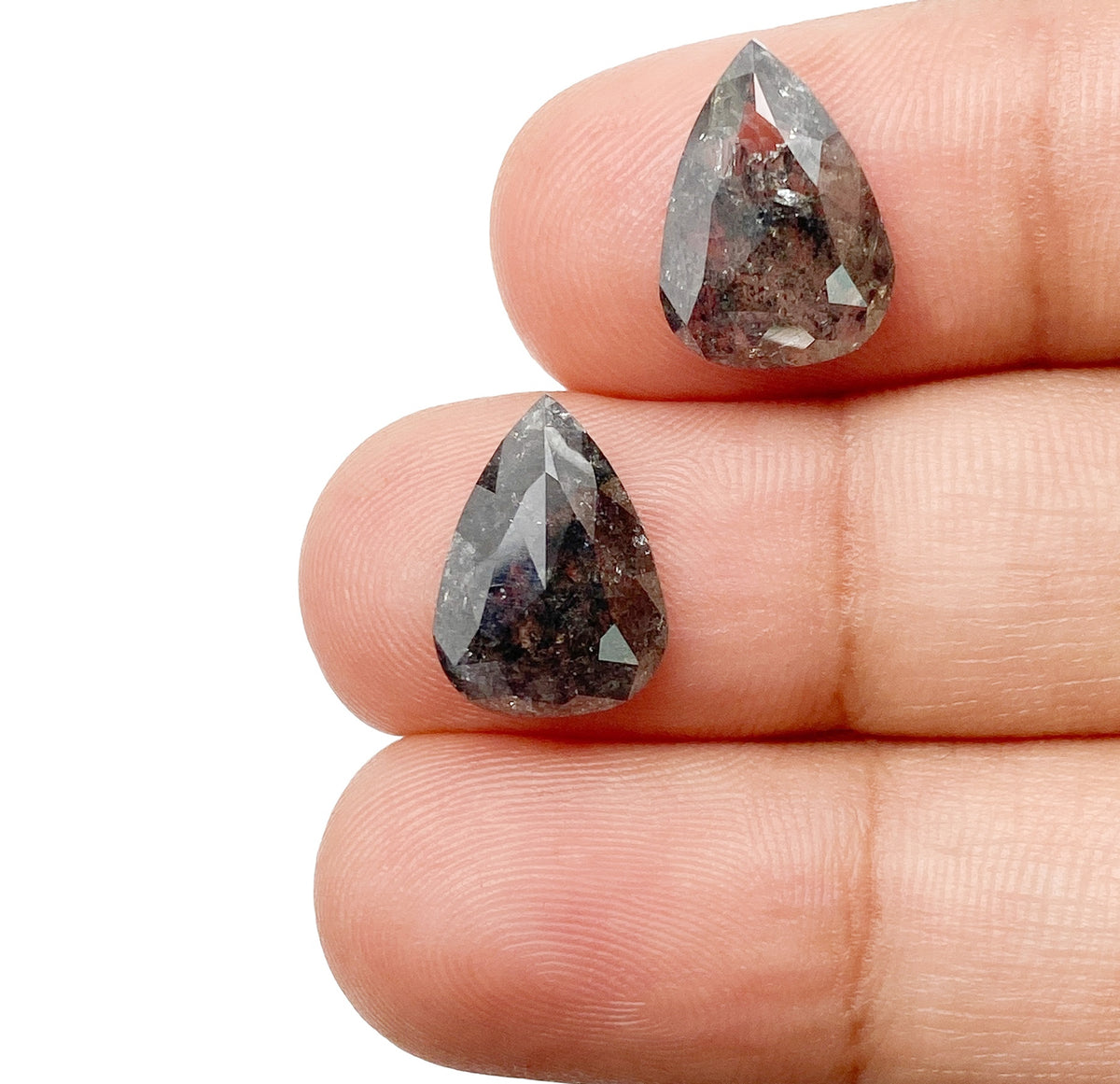 5.04cttw | Salt & Pepper Pear Shape Rose Cut Diamond Matched Pair - Modern Rustic Diamond