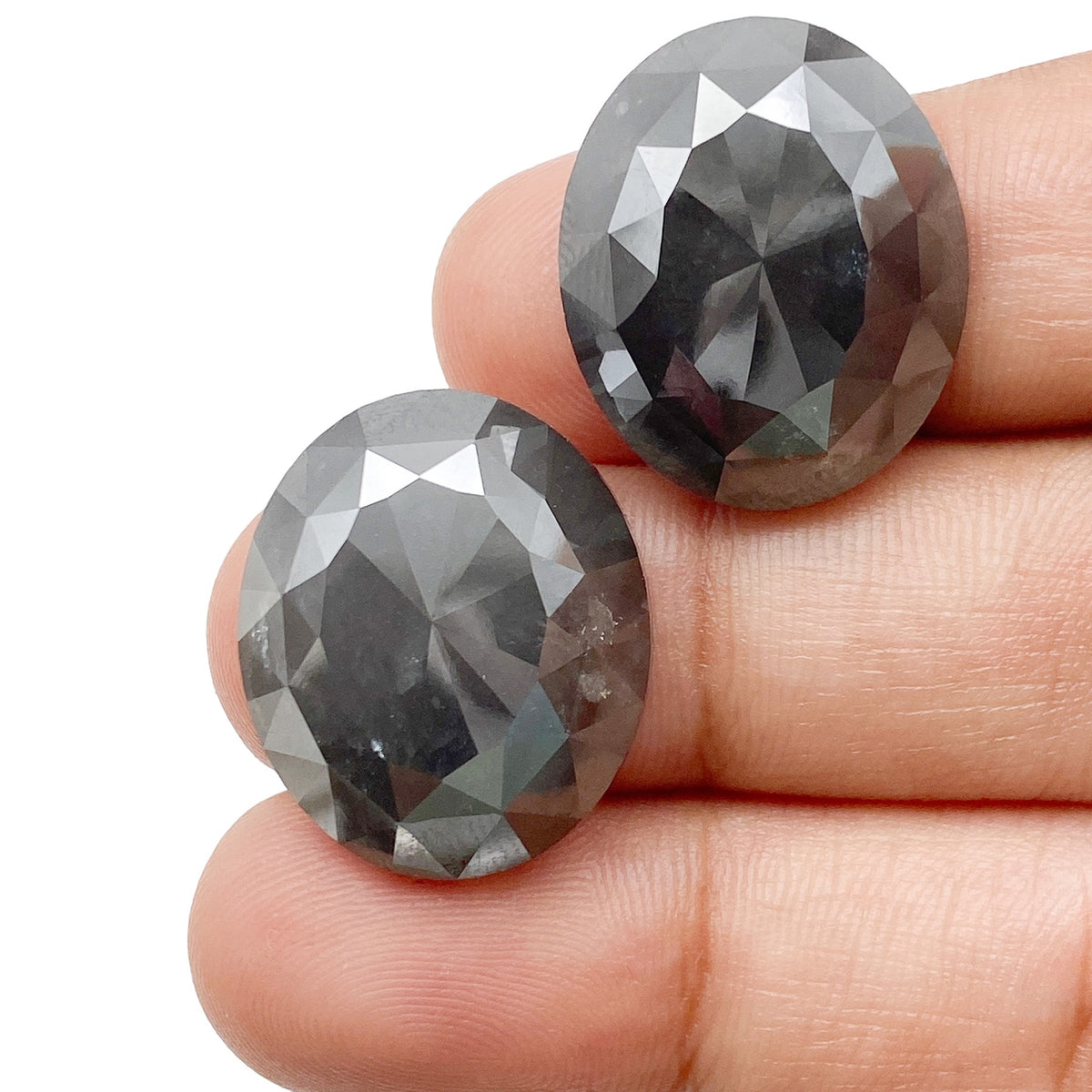 34.55cttw | Salt & Pepper Oval Shape Rose Cut Diamond Matched Pair - Modern Rustic Diamond