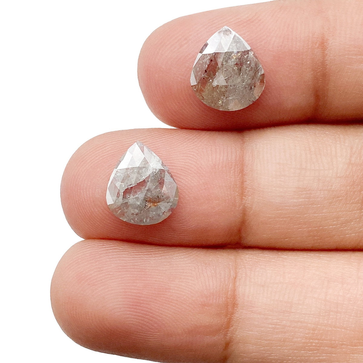 3.00cttw | Rustic  Pear Shape Rose Cut Diamond Matched Pair - Modern Rustic Diamond