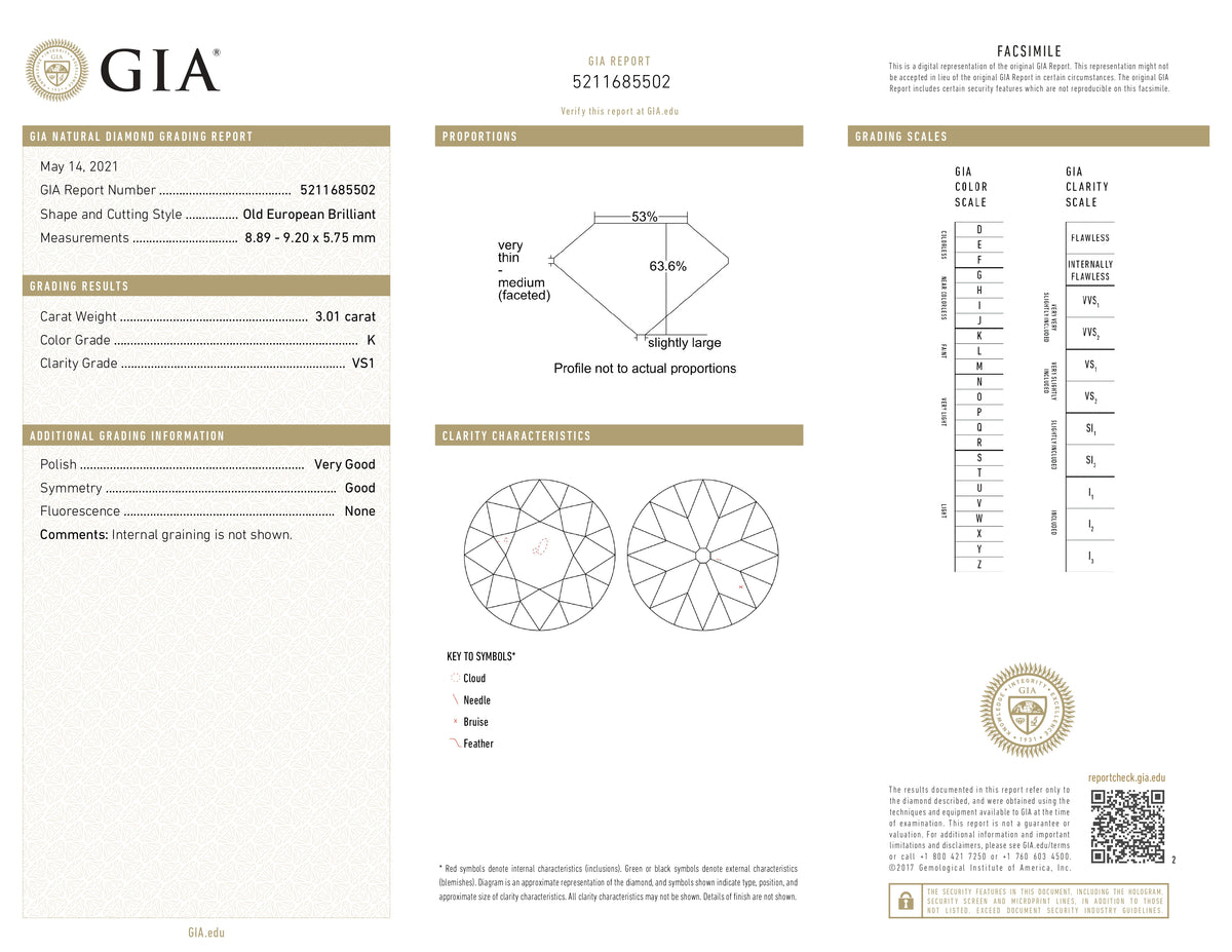 3.01ct | K/VS1 Round Shape Old European Cut Diamond (GIA) - Modern Rustic Diamond