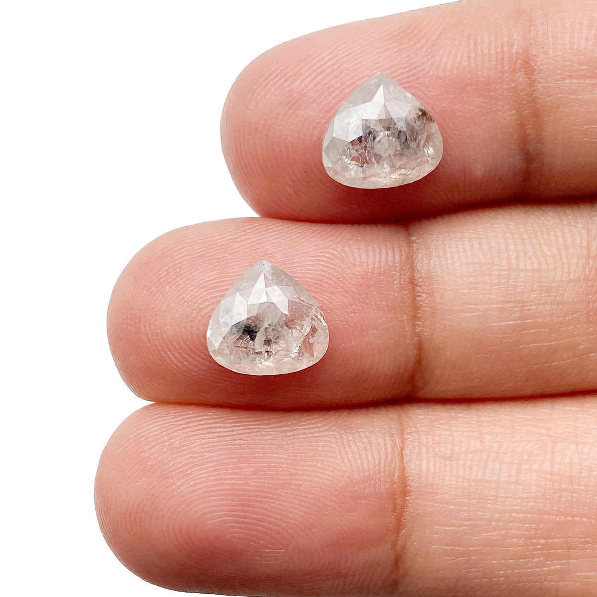 3.08cttw | Salt & Pepper Pear Shape Rose Cut Diamond Matched Pair - Modern Rustic Diamond