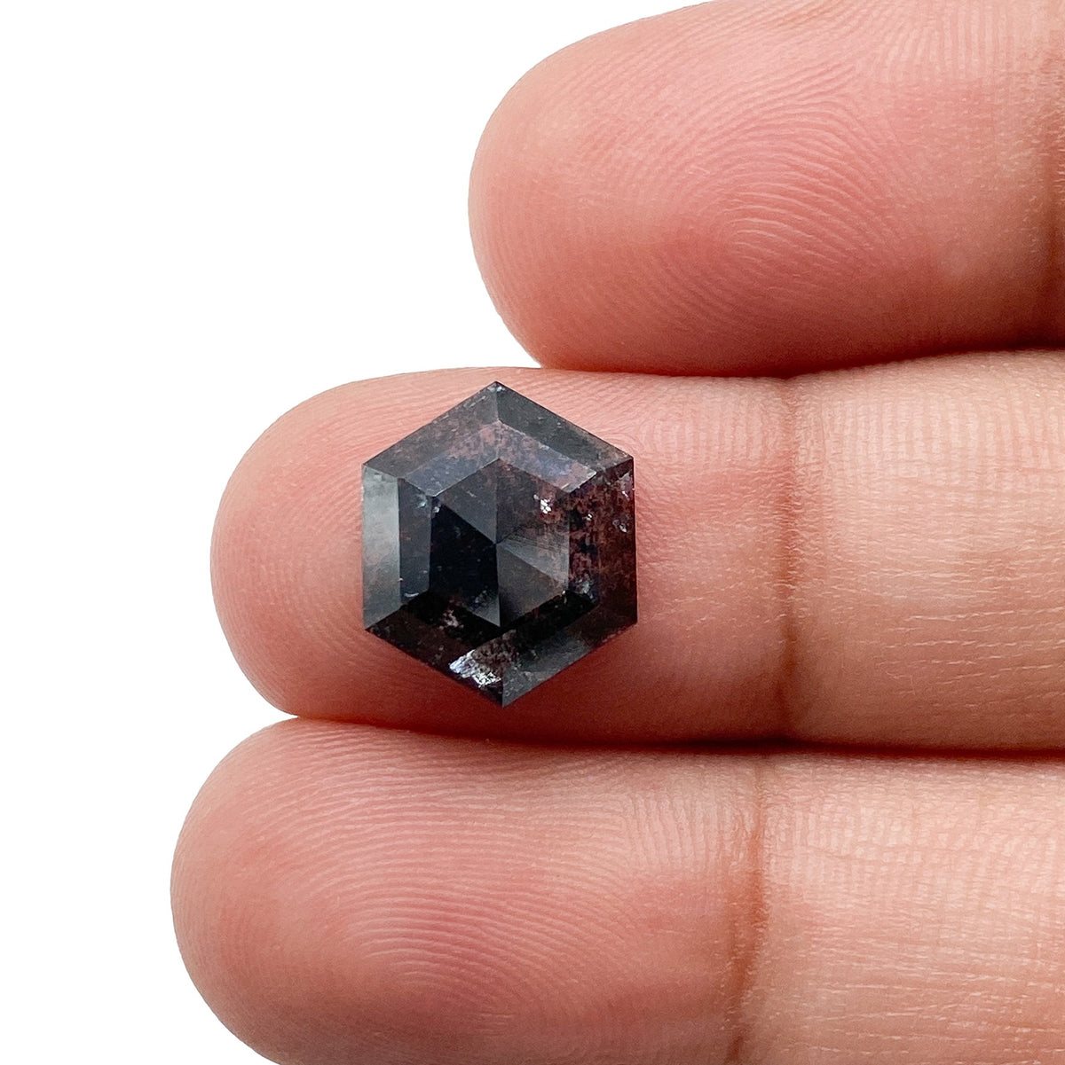 3.11ct | Salt & Pepper Hexagon Shape Rose Cut Diamond - Modern Rustic Diamond
