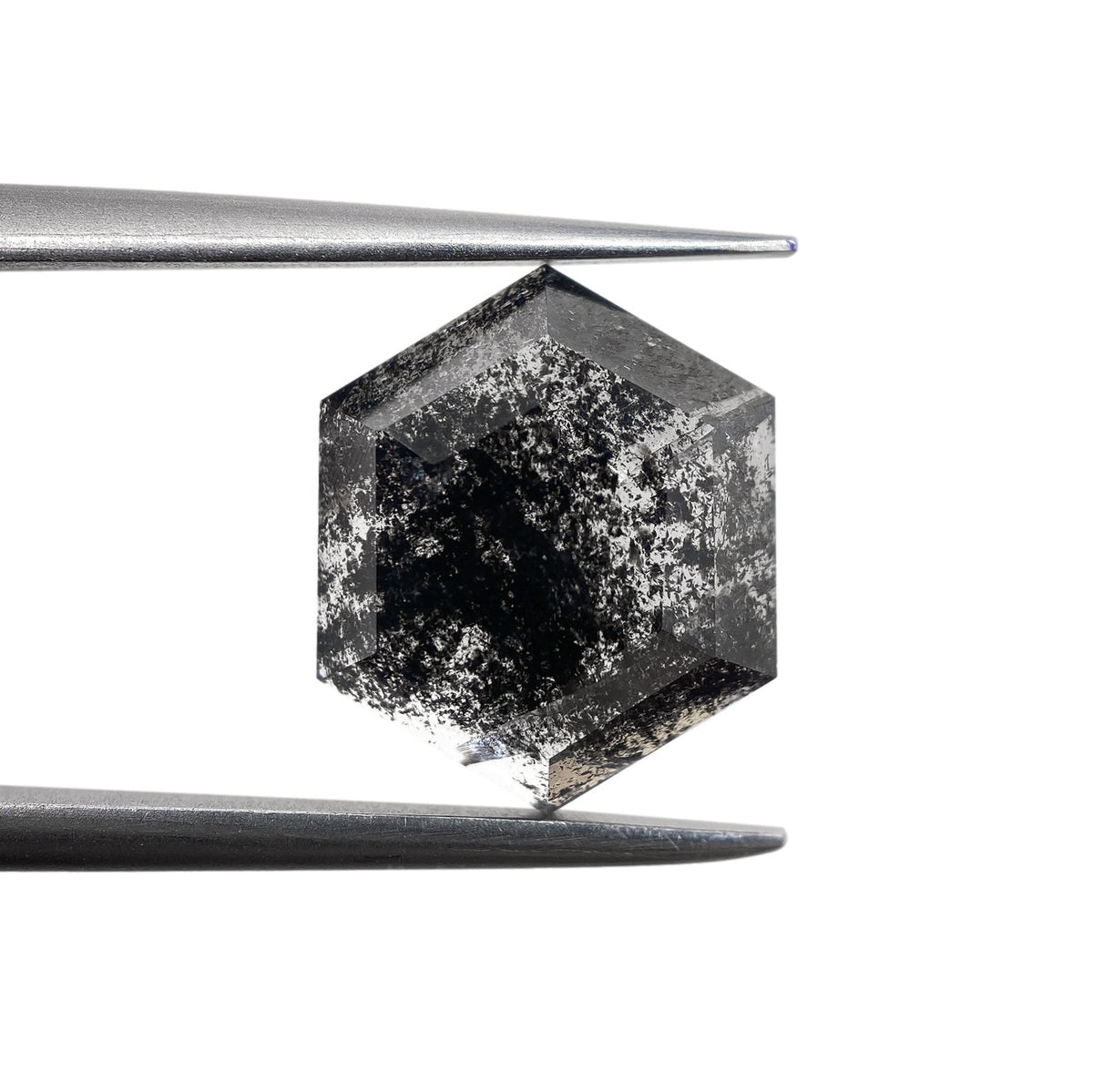 3.11ct | Salt & Pepper Hexagon Shape Rose Cut Diamond - Modern Rustic Diamond