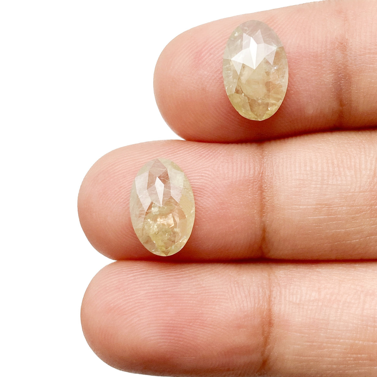 3.12cttw | Salt & Pepper Oval Shape Rose Cut Diamond Matched Pair - Modern Rustic Diamond