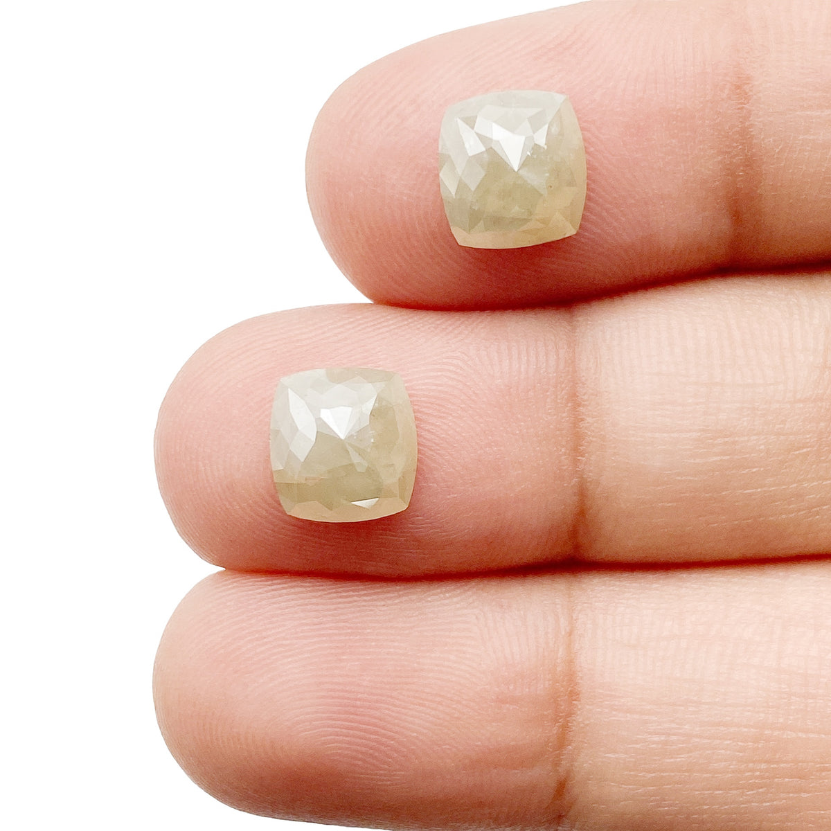 3.14cttw | Salt & Pepper Cushion Shape Rose Cut Diamond Matched Pair - Modern Rustic Diamond