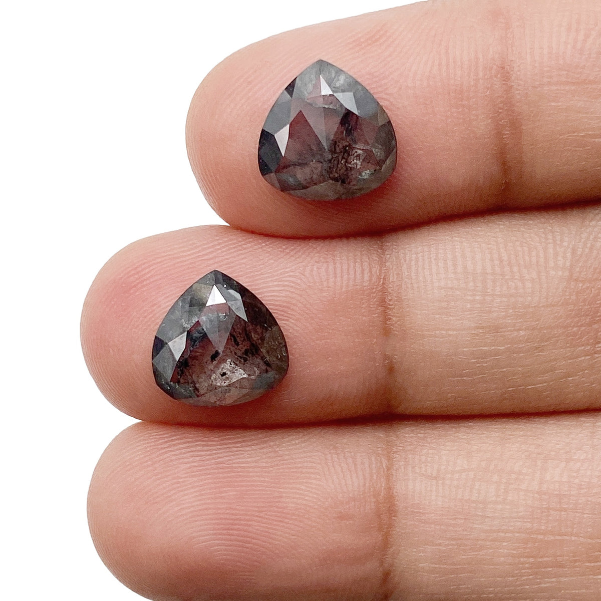3.15cttw | Salt & Pepper Pear Shape Rose Cut Diamond Matched Pair - Modern Rustic Diamond