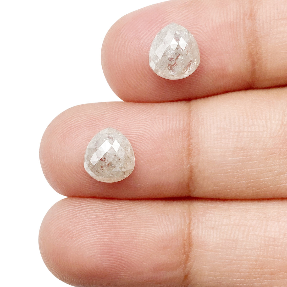 3.17cttw | Salt & Pepper Pear Shape Rose Cut Diamond Matched Pair - Modern Rustic Diamond