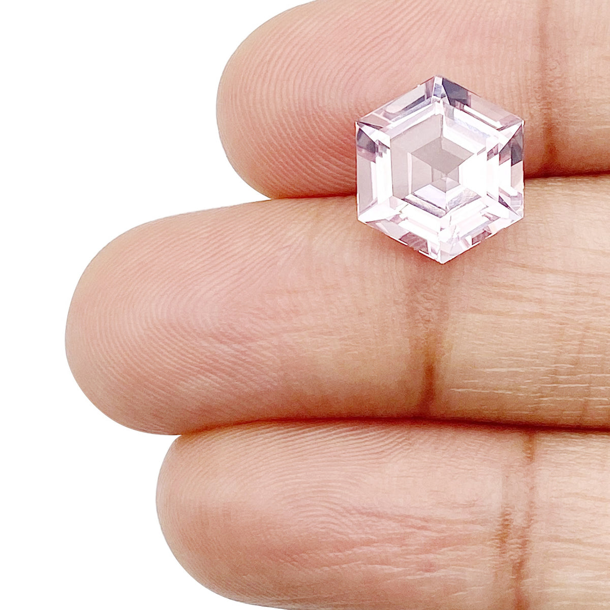 3.18ct |  Hexagon Shape Step Cut Morganite - Modern Rustic Diamond