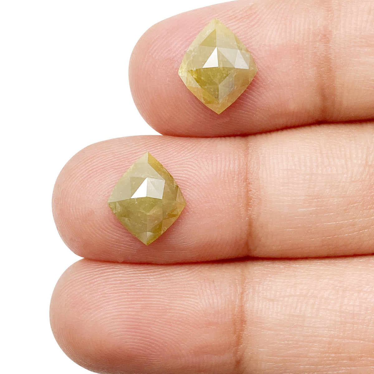 3.20cttw | Rustic  Lozenge Shape Rose Cut Diamond Matched Pair - Modern Rustic Diamond