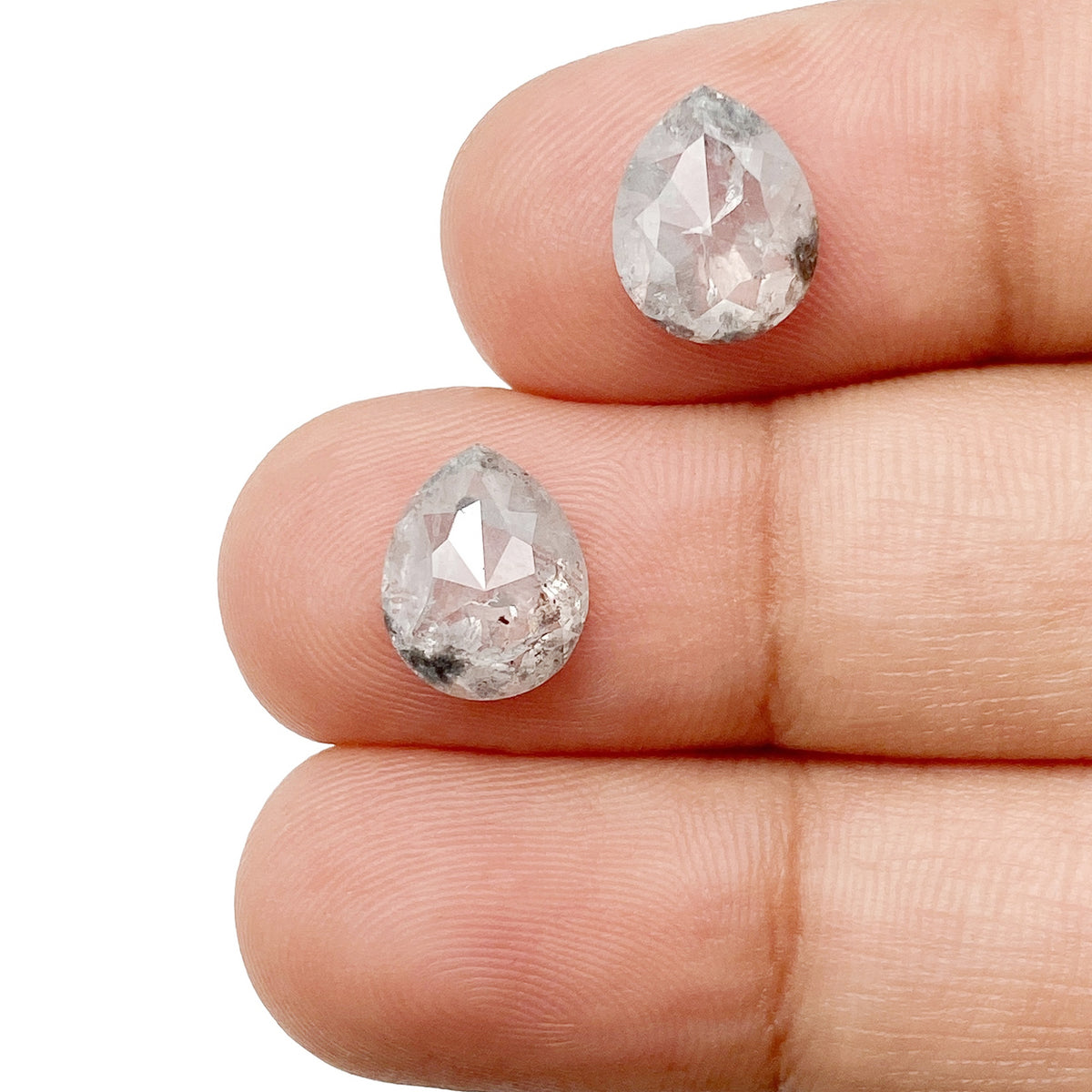 3.23cttw | Salt & Pepper Pear Shape Rose Cut Diamond Matched Pair - Modern Rustic Diamond
