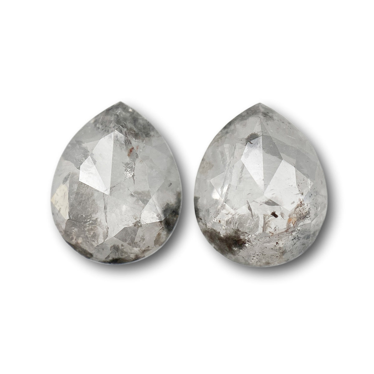 3.23cttw | Salt & Pepper Pear Shape Rose Cut Diamond Matched Pair - Modern Rustic Diamond