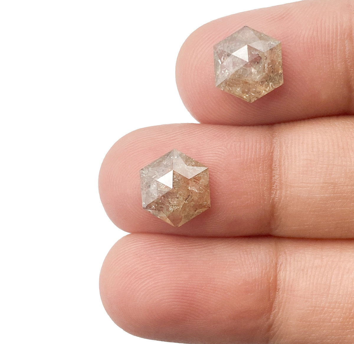 3.27cttw | Rustic Hexagon Shape Rose Cut Diamond Matched Pair - Modern Rustic Diamond