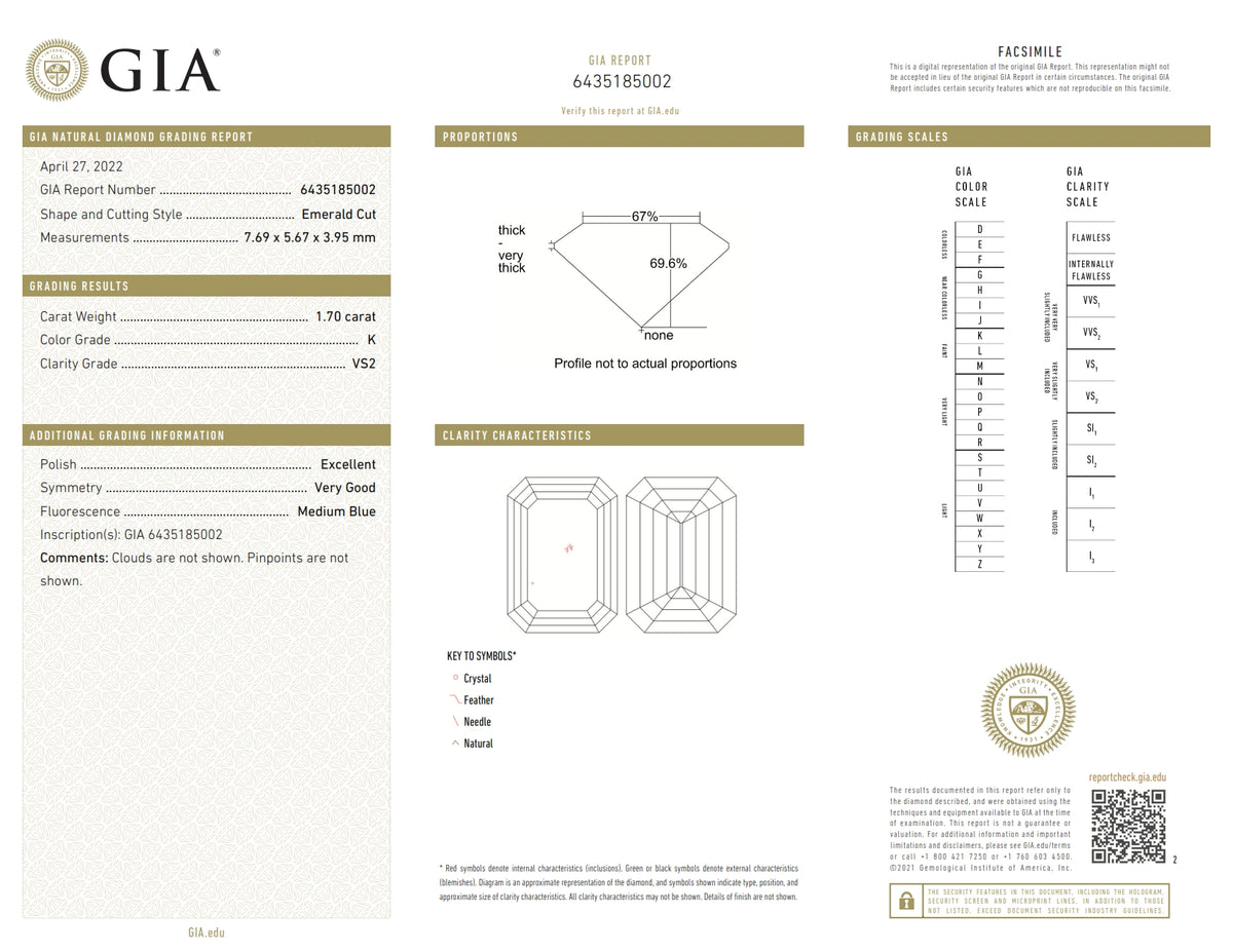 1.70ct | K/VS2 Emerald Shape Brilliant Cut Diamond (GIA) - Modern Rustic Diamond