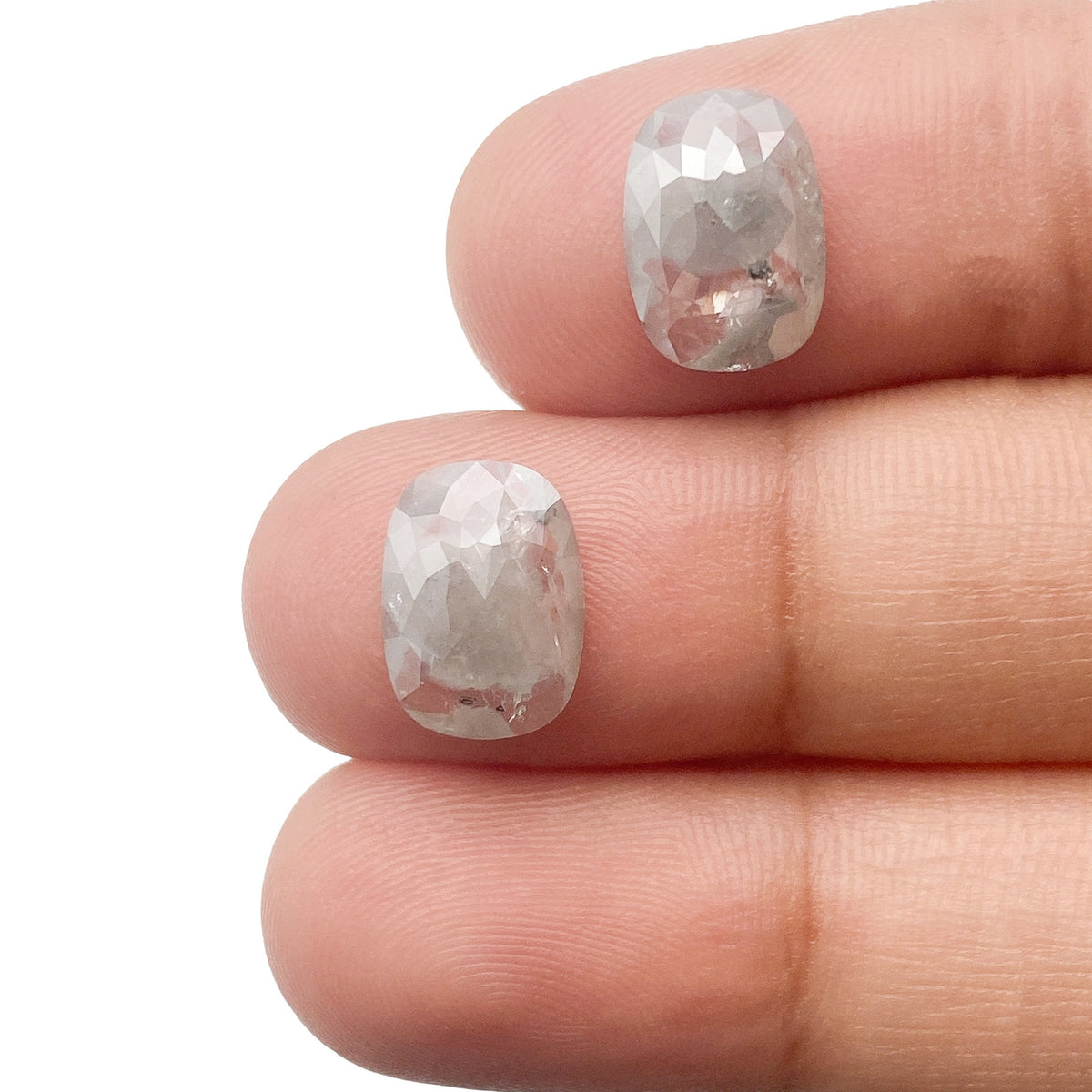 3.31cttw | Salt & Pepper Cushion Shape Rose Cut Diamond Matched Pair - Modern Rustic Diamond