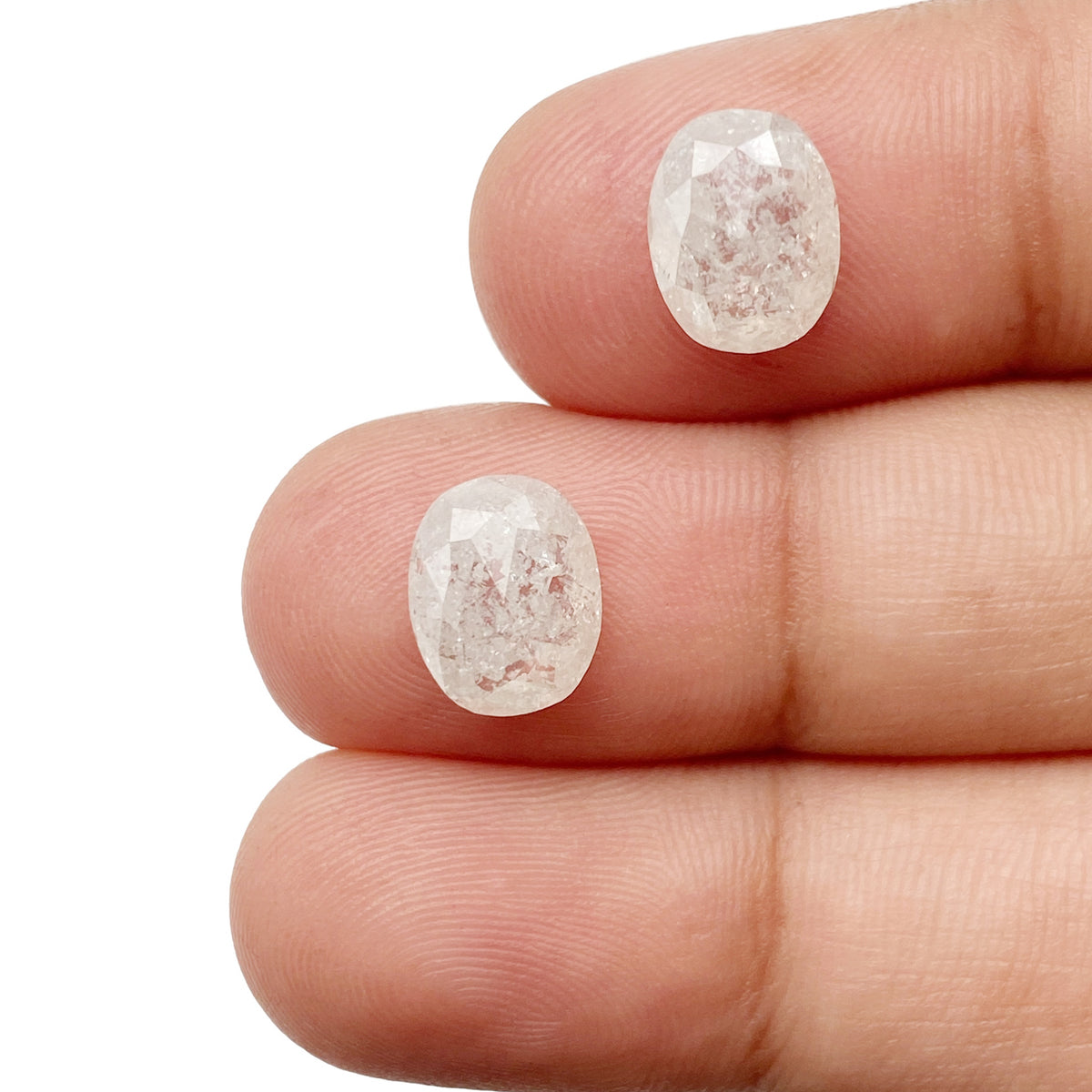 3.32cttw | Salt & Pepper Oval Shape Rose Cut Diamond Matched Pair - Modern Rustic Diamond