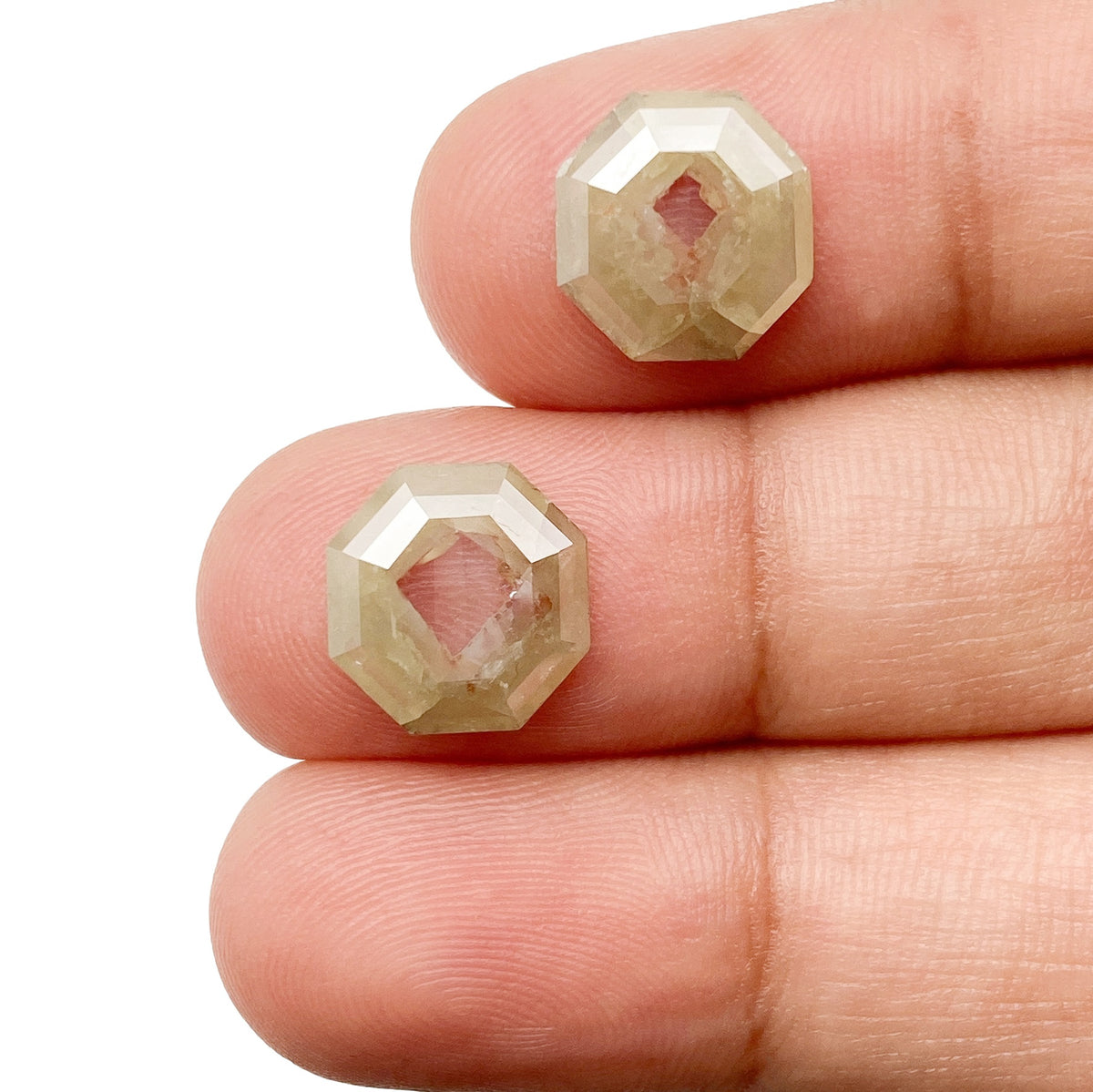 3.33cttw | Salt & Pepper Octagonal Shape Rose Cut Diamond Matched Pair - Modern Rustic Diamond