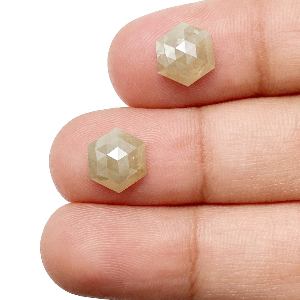 3.33cttw | Rustic  Hexagon Shape Rose Cut Diamond Matched Pair - Modern Rustic Diamond