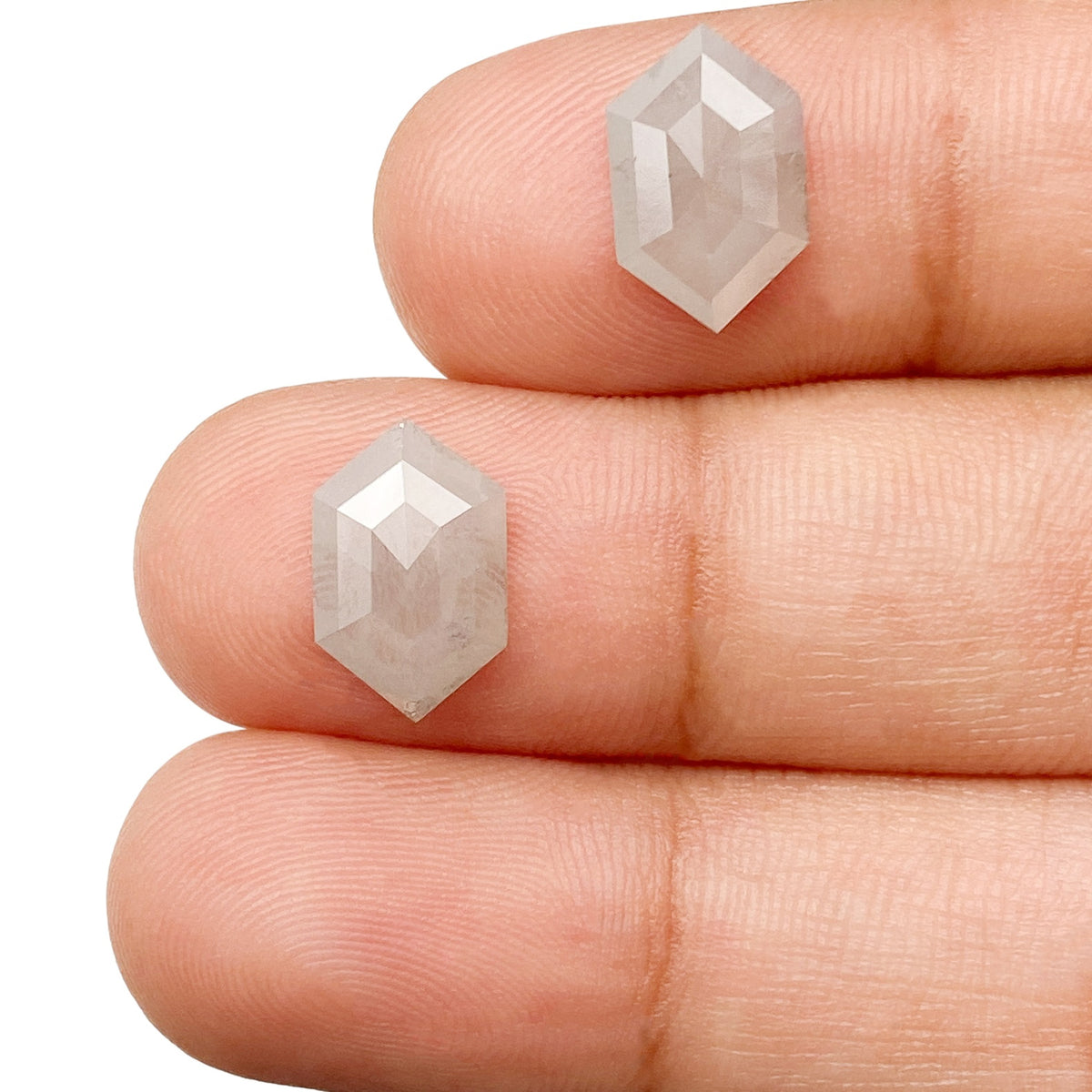 3.35cttw | Rustic  Hexagon Shape Rose Cut Diamond Matched Pair - Modern Rustic Diamond