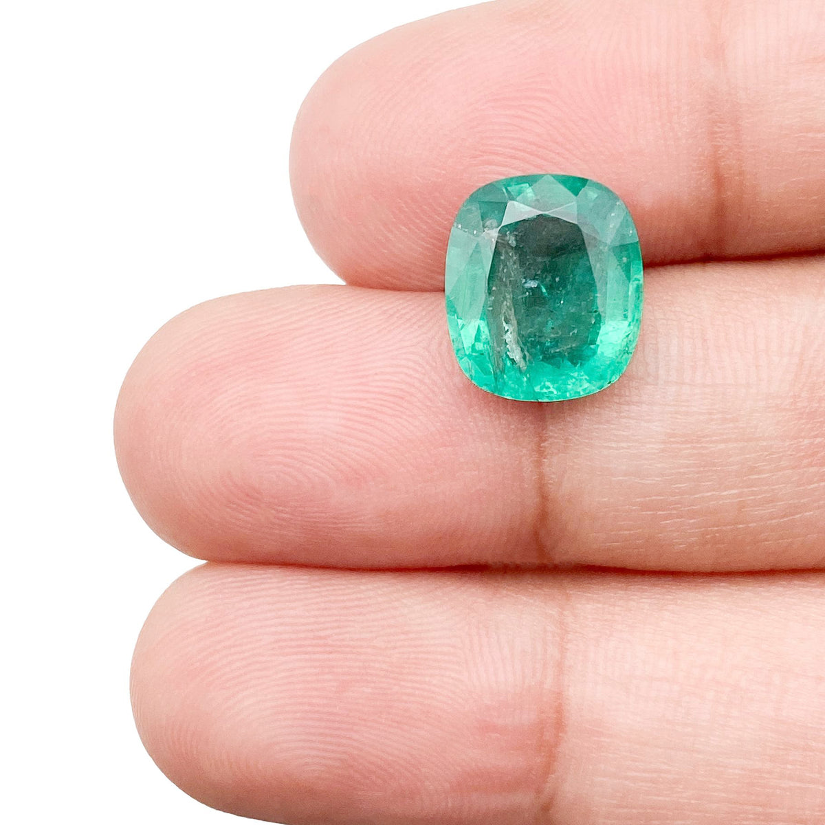 3.36ct | Brilliant Cut Cushion Shape Brazil Emerald - Modern Rustic Diamond
