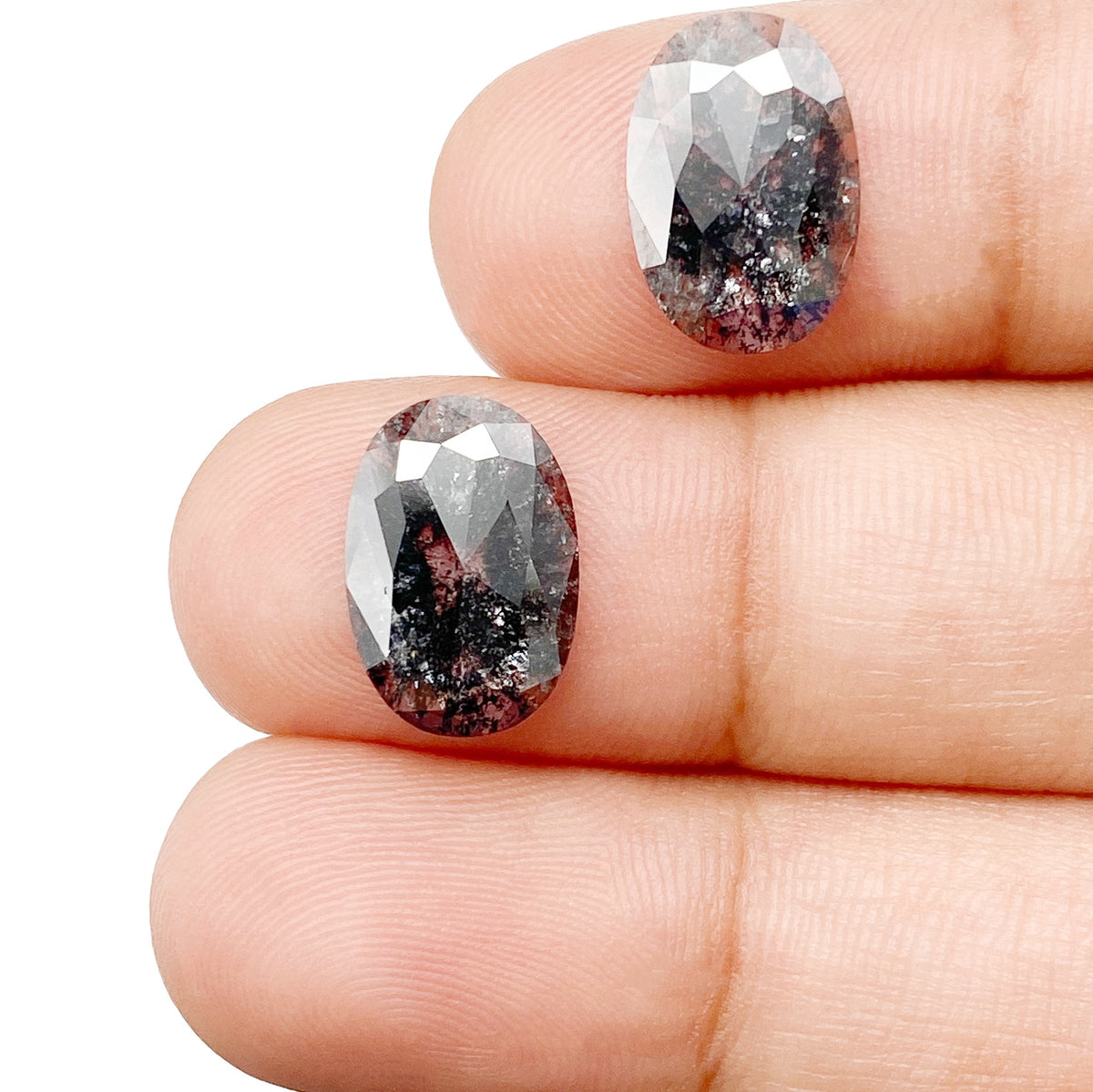 3.41cttw | Rustic Oval Shape Rose Cut Diamond Matched Pair - Modern Rustic Diamond