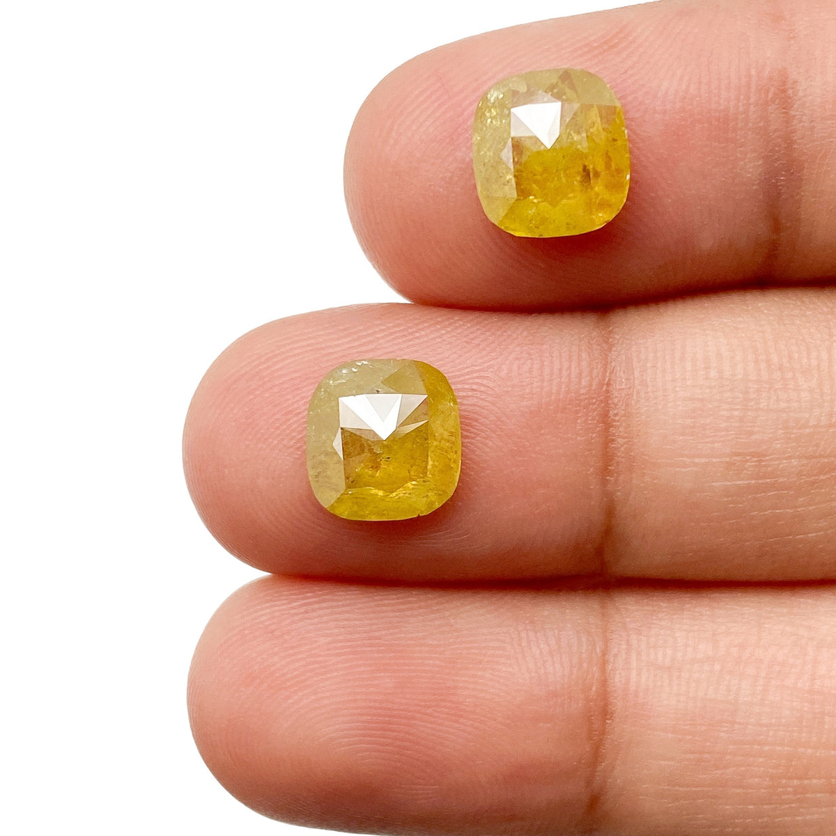3.43cttw | Salt & Pepper Cushion Shape Rose Cut Diamond Matched Pair - Modern Rustic Diamond