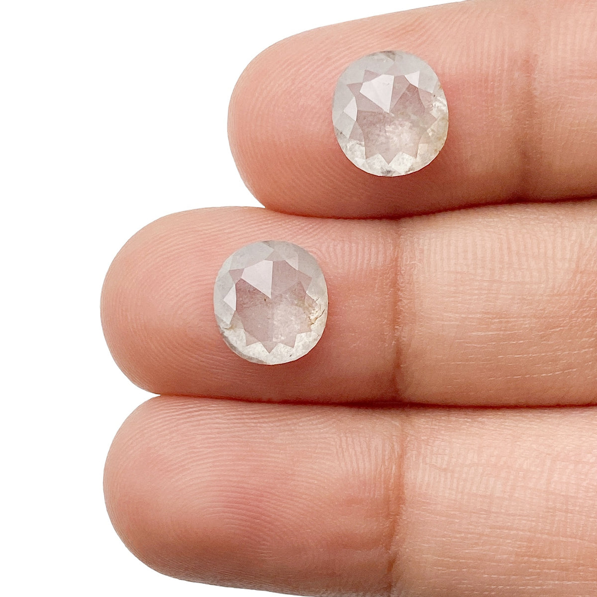 3.43cttw | Salt & Pepper Cushion Shape Rose Cut Diamond Matched Pair - Modern Rustic Diamond