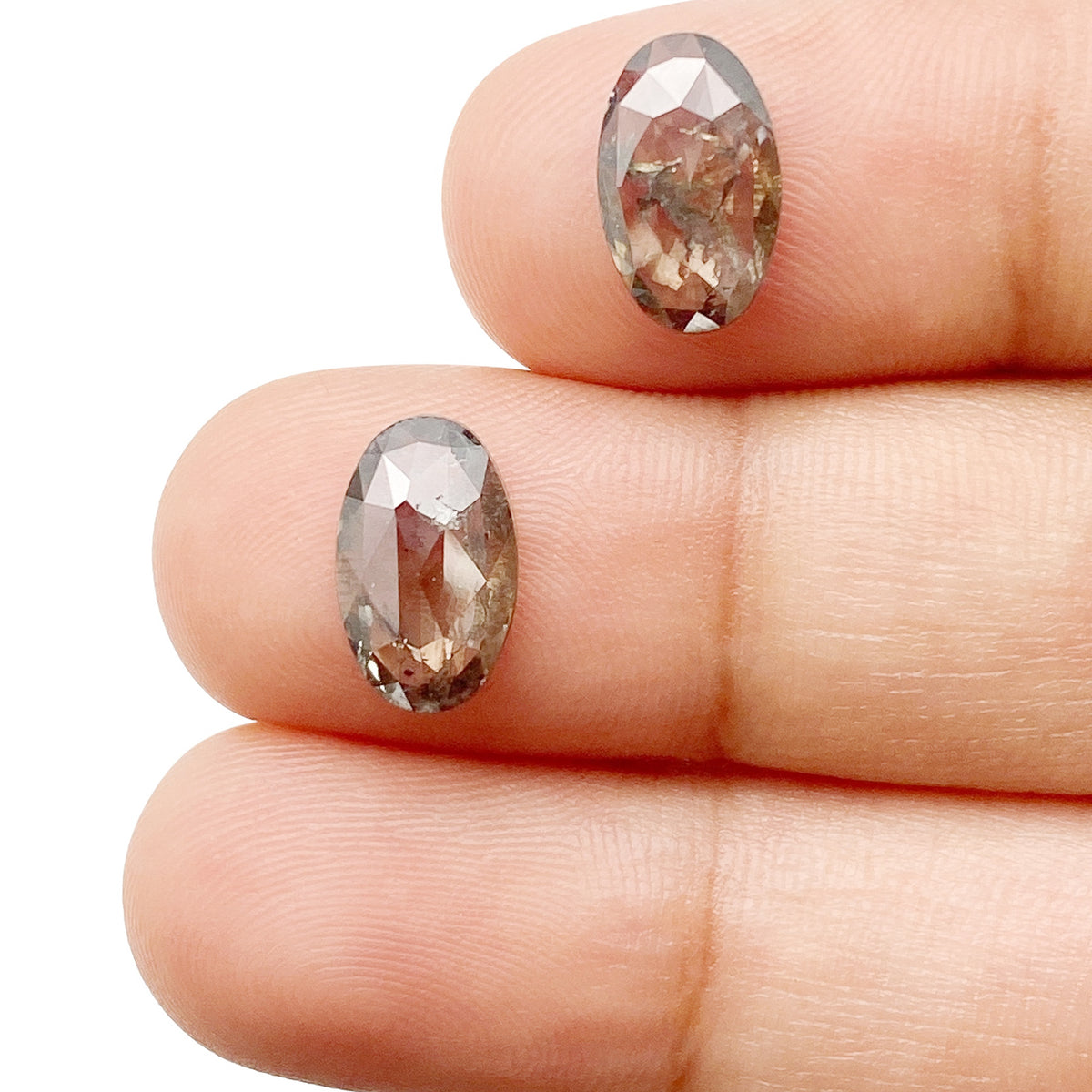 3.43cttw | Rustic Oval Shape Rose Cut Diamond Matched Pair - Modern Rustic Diamond
