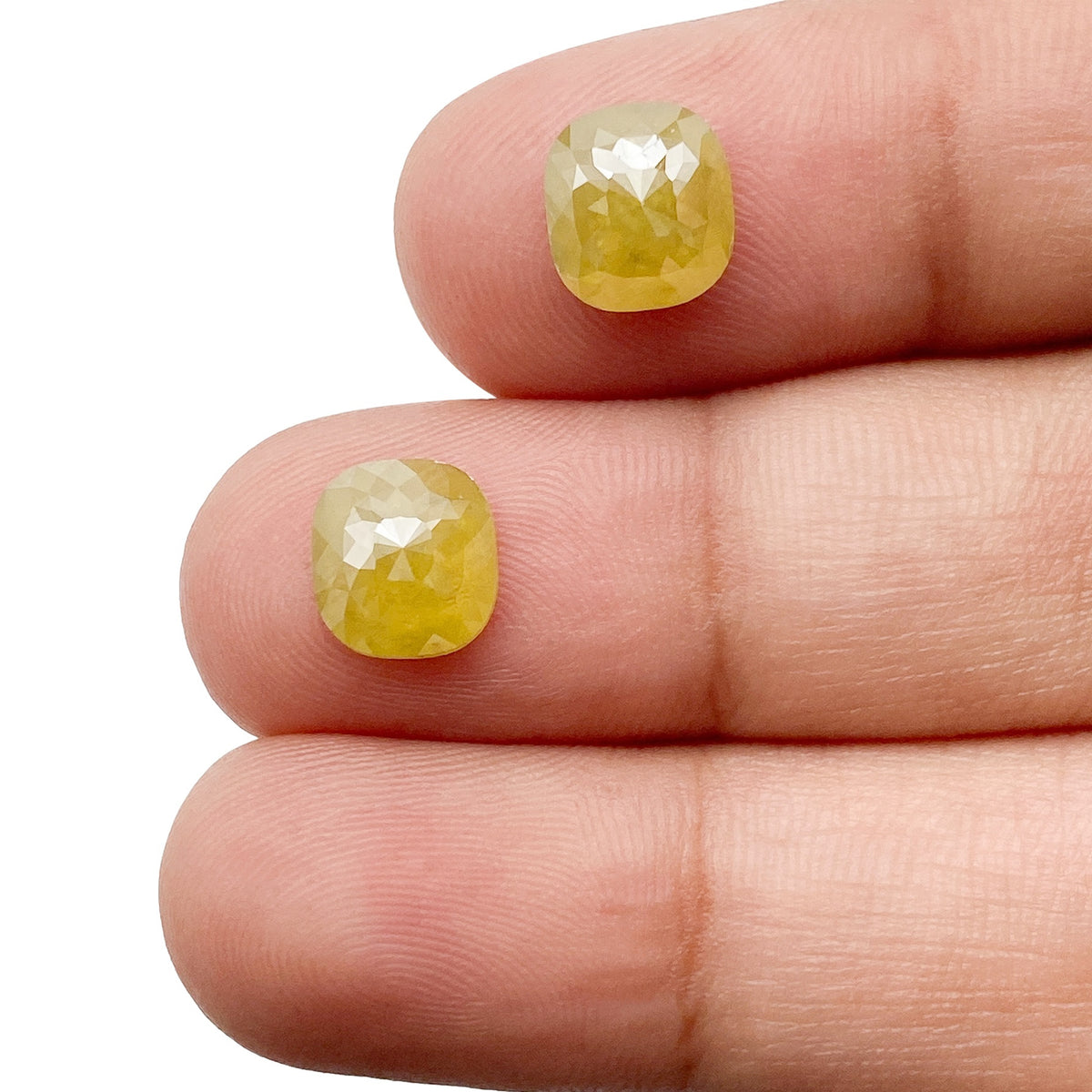 3.47cttw | Salt & Pepper Cushion Shape Rose Cut Diamond Matched Pair - Modern Rustic Diamond