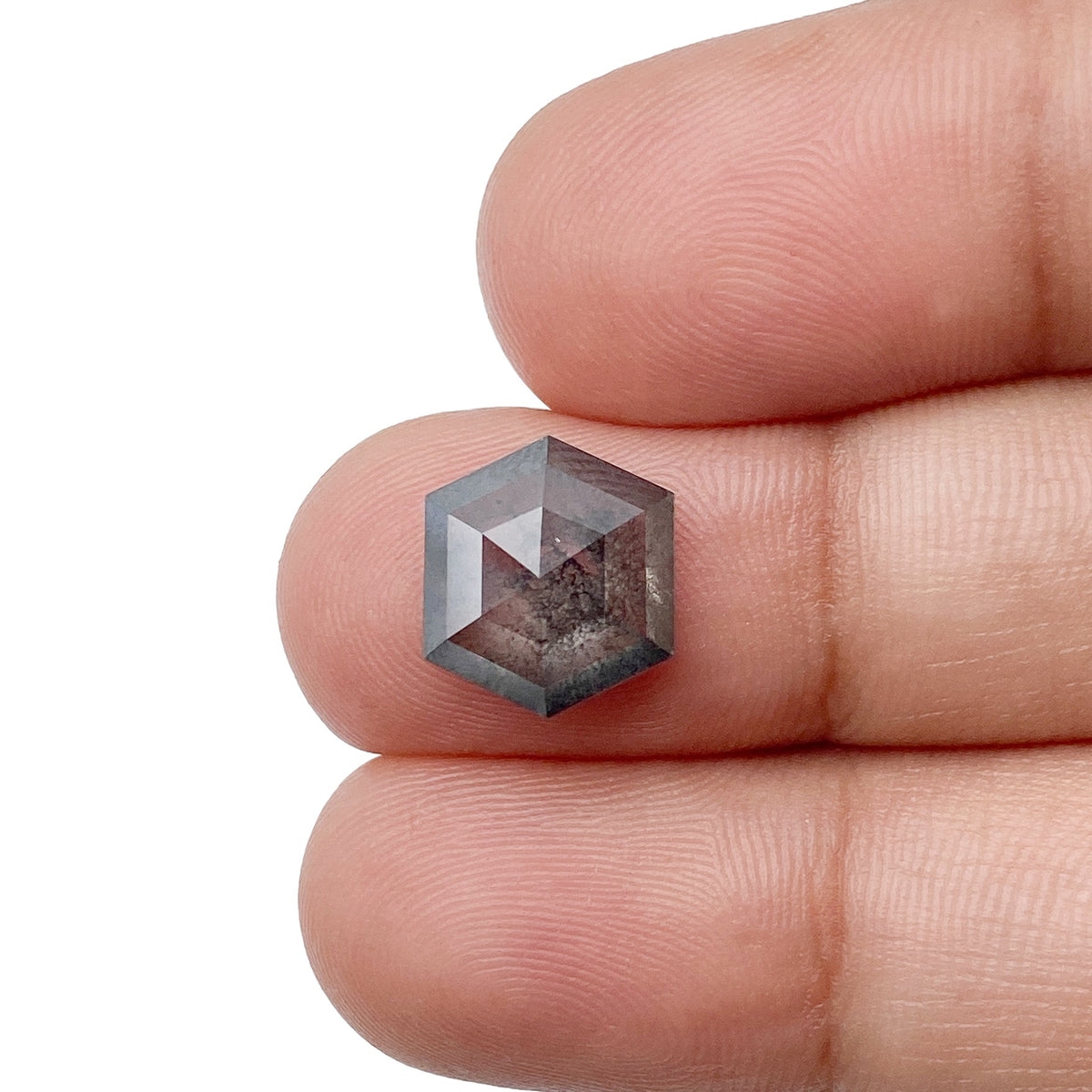 3.48ct | Salt & Pepper Hexagon Shape Rose Cut Diamond - Modern Rustic Diamond