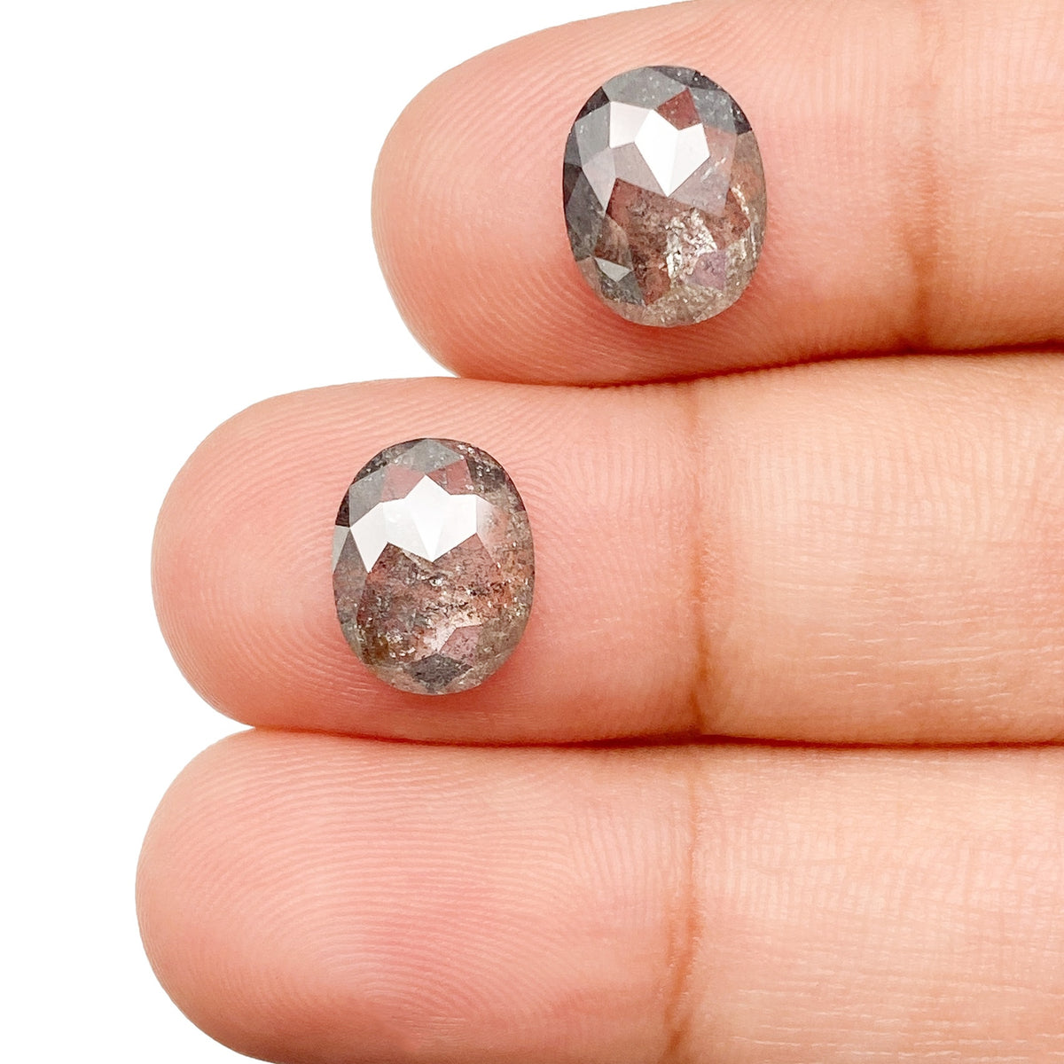 3.48cttw | Rustic Oval Shape Rose Cut Diamond Matched Pair - Modern Rustic Diamond