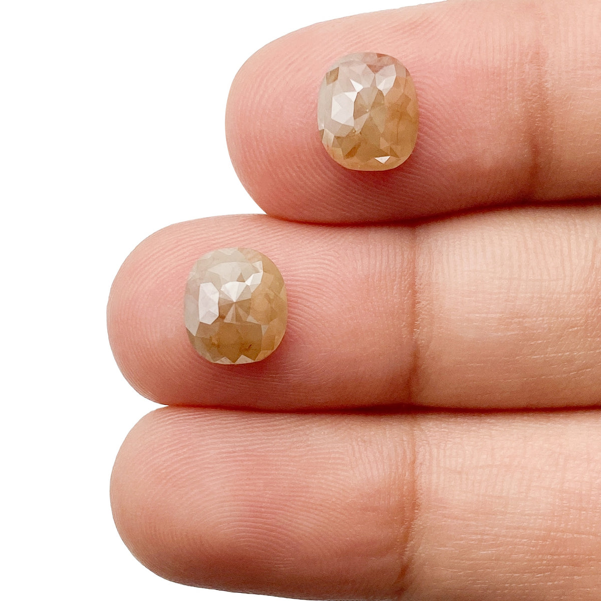 3.49cttw | Salt & Pepper Cushion Shape Rose Cut Diamond Matched Pair - Modern Rustic Diamond