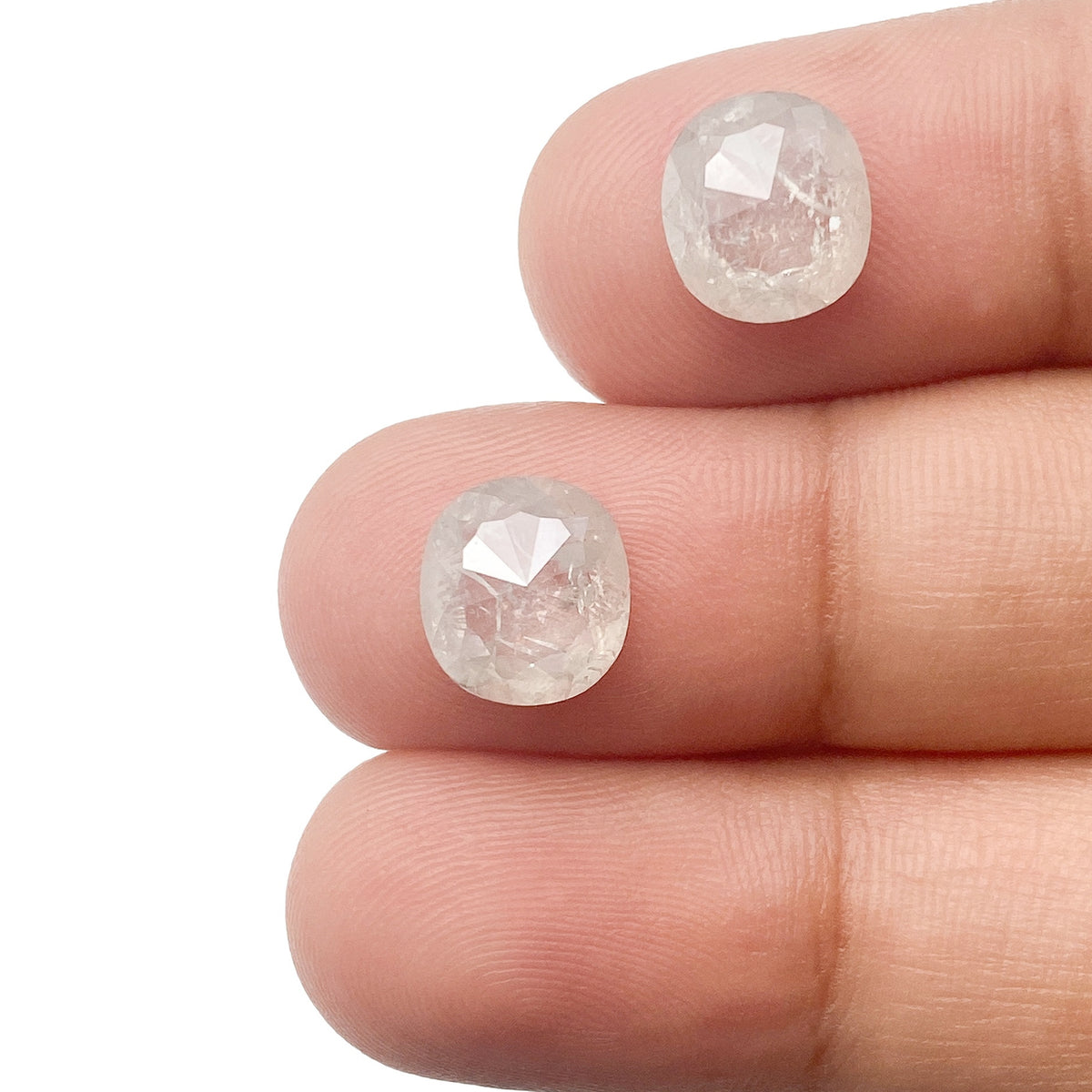 3.50cttw | Rustic Cushion Shape Rose Cut Diamond Matched Pair - Modern Rustic Diamond
