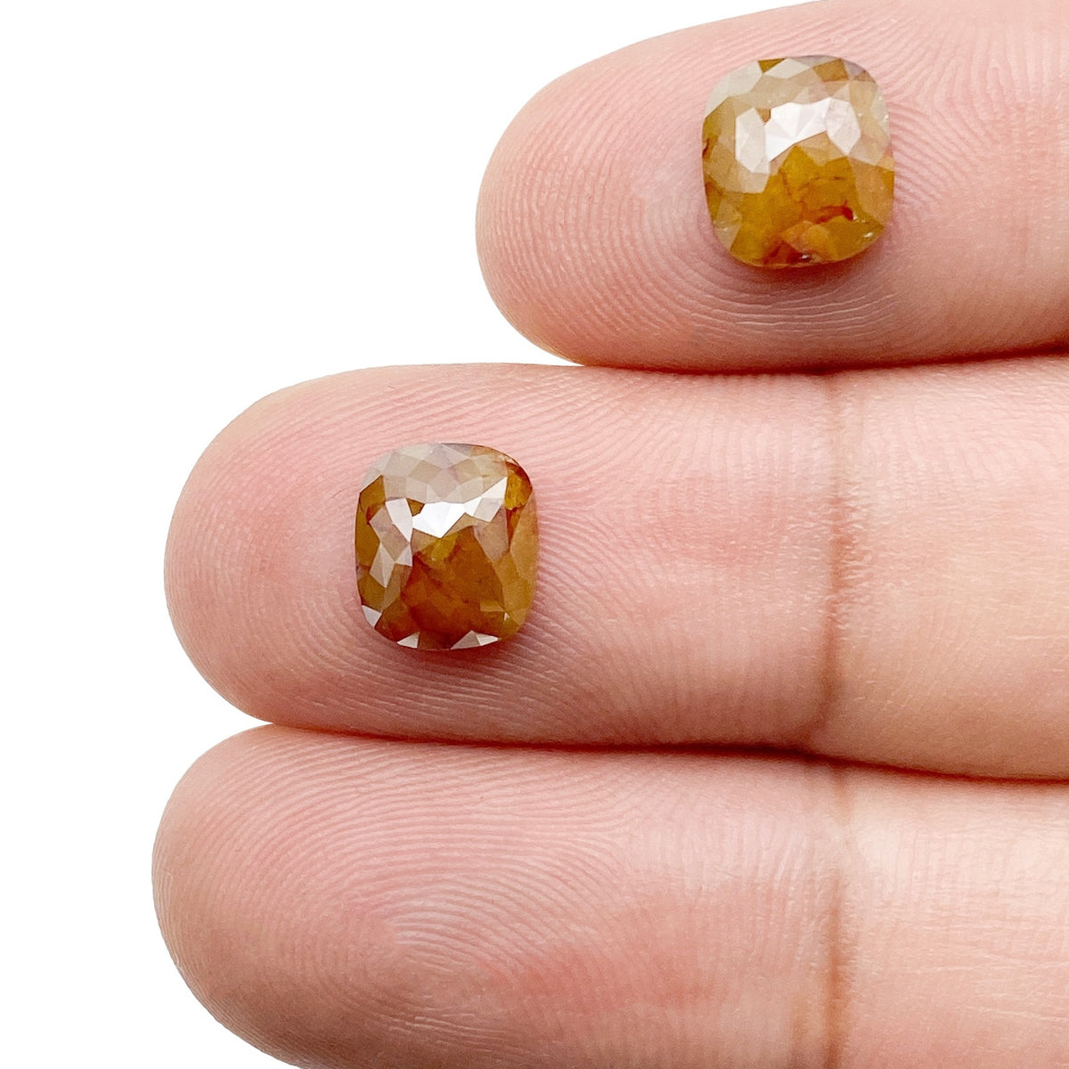 3.52cttw | Salt & Pepper Cushion Shape Rose Cut Diamond Matched Pair - Modern Rustic Diamond