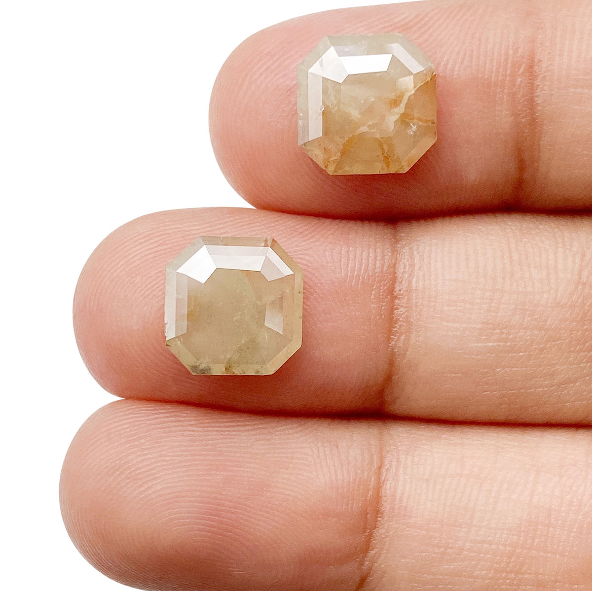 3.54cttw | Salt & Pepper Radiant Shape Rose Cut Diamond Matched Pair - Modern Rustic Diamond