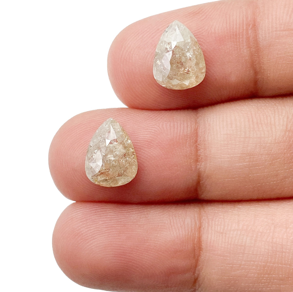 3.54cttw | Rustic  Pear Shape Rose Cut Diamond Matched Pair - Modern Rustic Diamond