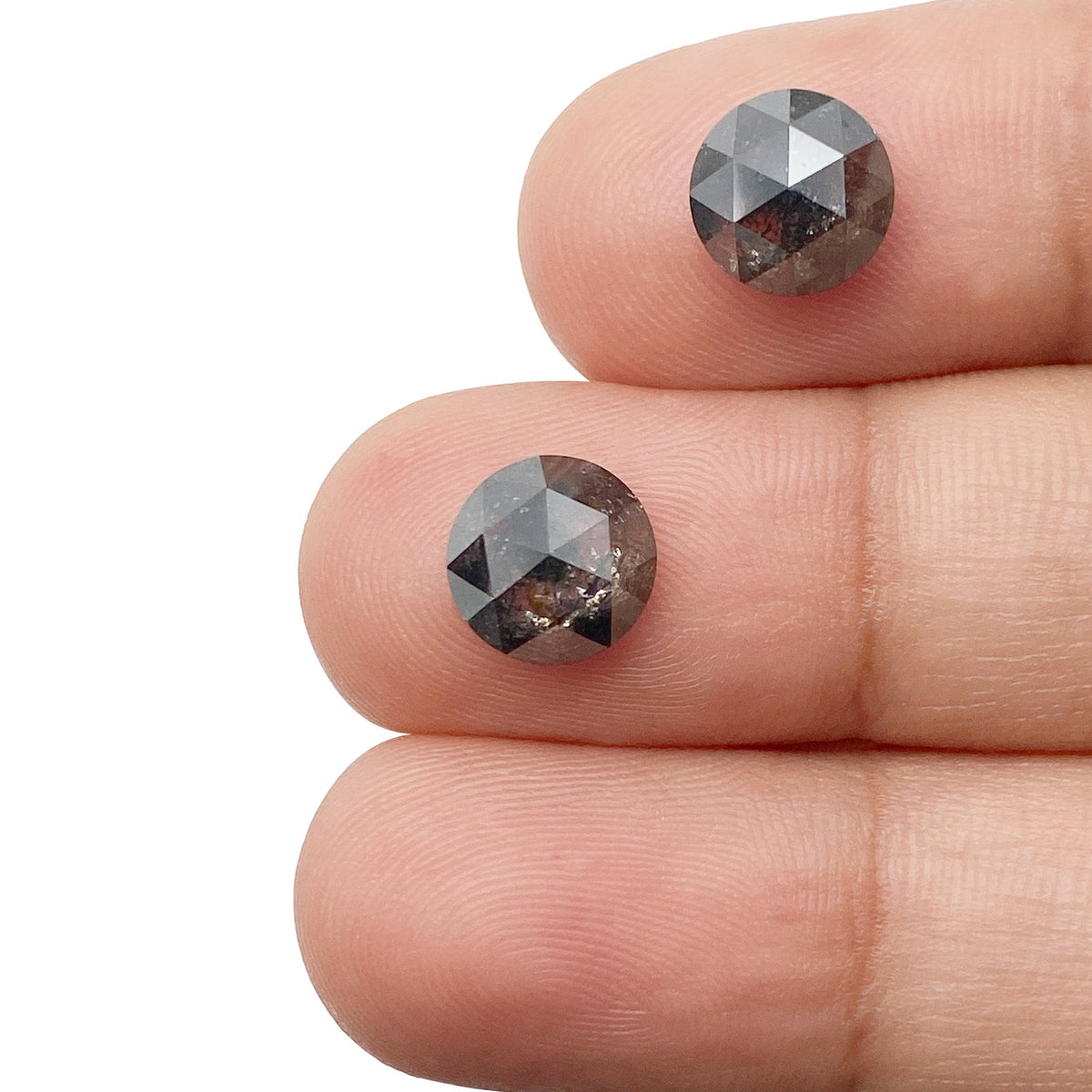 3.54cttw | Salt & Pepper Round Shape Rose Cut Diamond Matched Pair - Modern Rustic Diamond