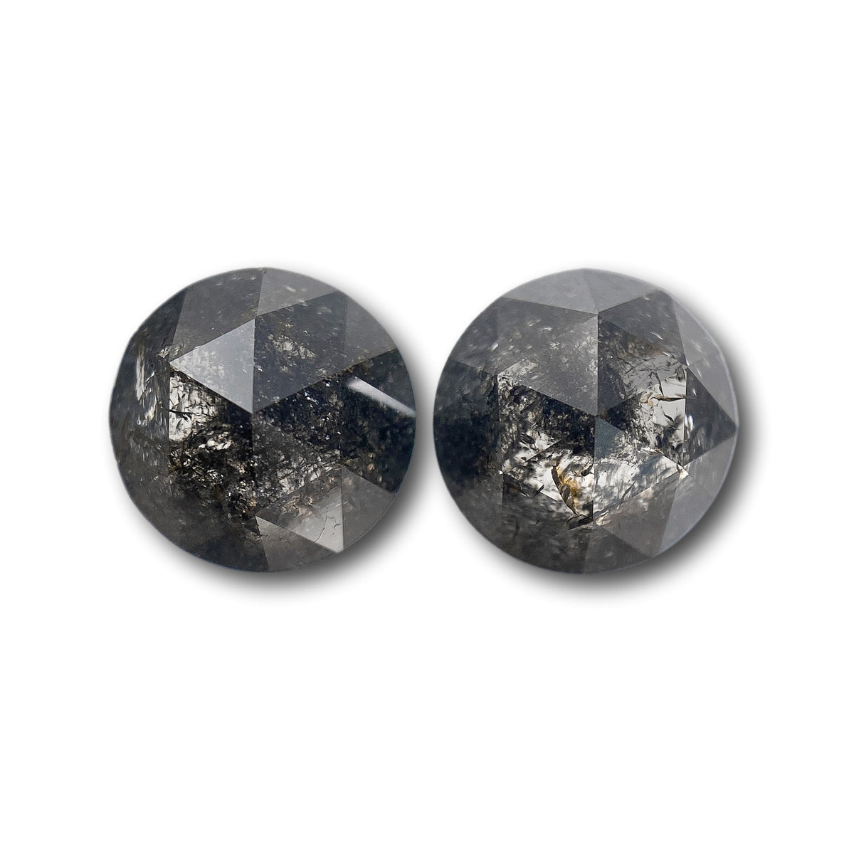 3.54cttw | Salt & Pepper Round Shape Rose Cut Diamond Matched Pair - Modern Rustic Diamond