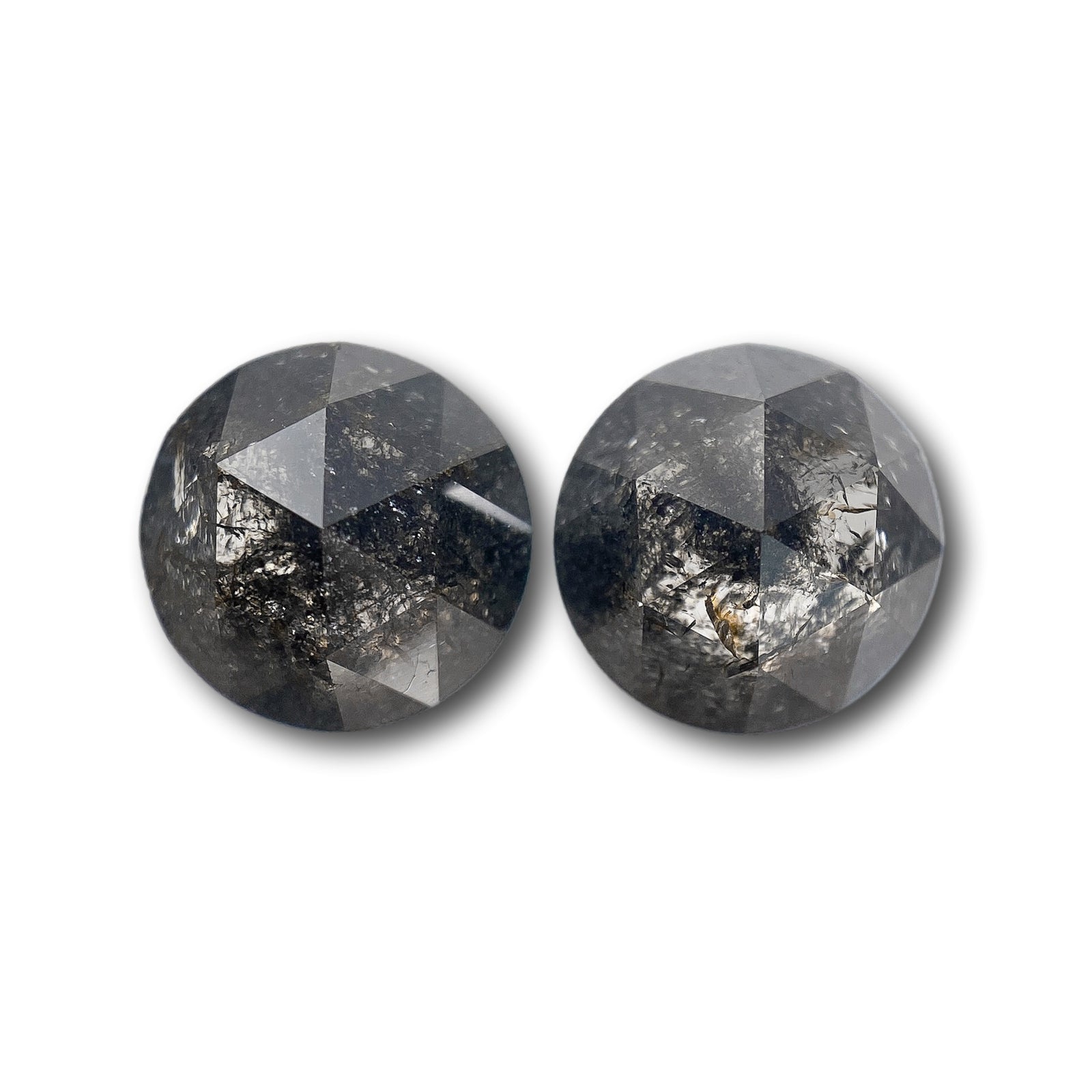 3.54cttw | Salt & Pepper Round Shape Rose Cut Diamond Matched Pair - Modern Rustic Diamond