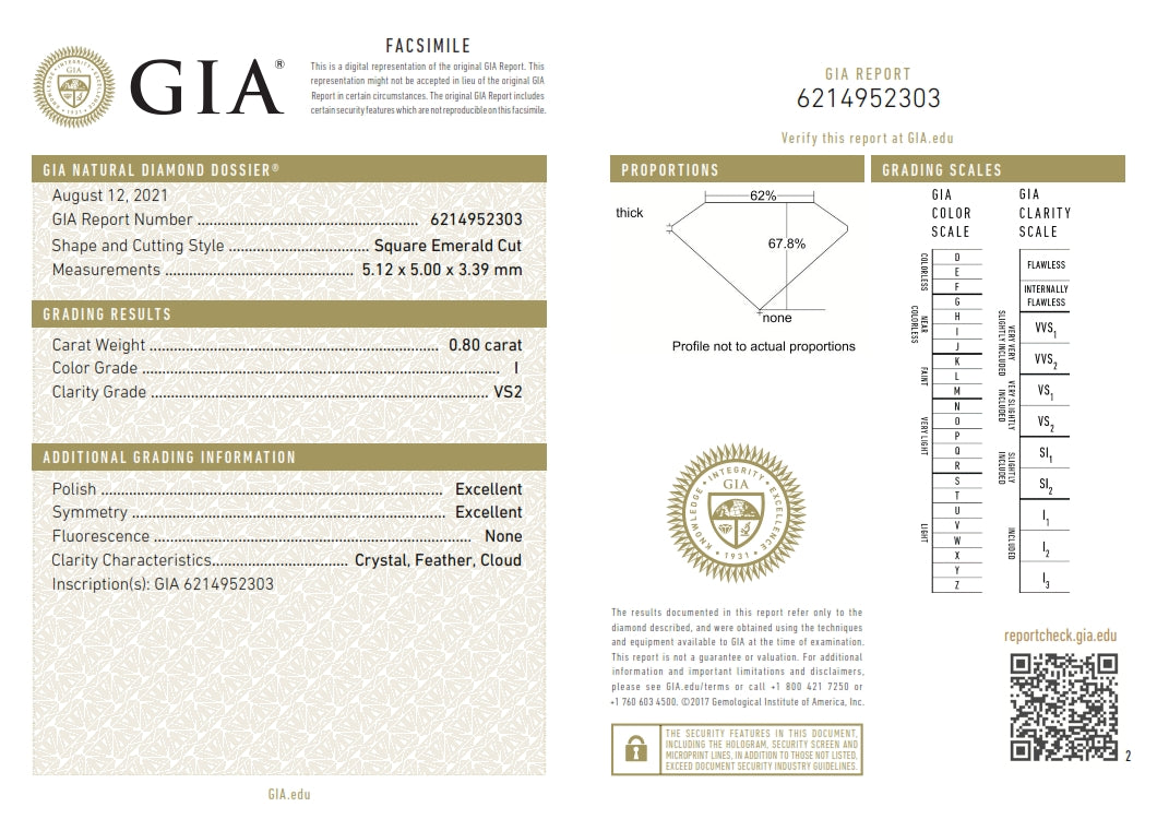 0.80ct | I/VS2 Asscher Shape Step Cut Diamond (GIA) - Modern Rustic Diamond