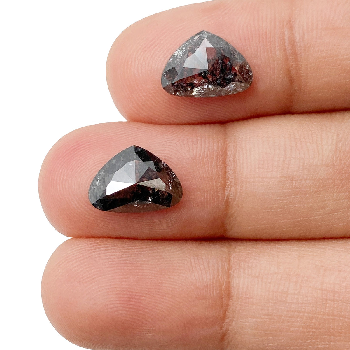 3.62cttw | Salt & Pepper Pear Shape Rose Cut Diamond Matched Pair - Modern Rustic Diamond