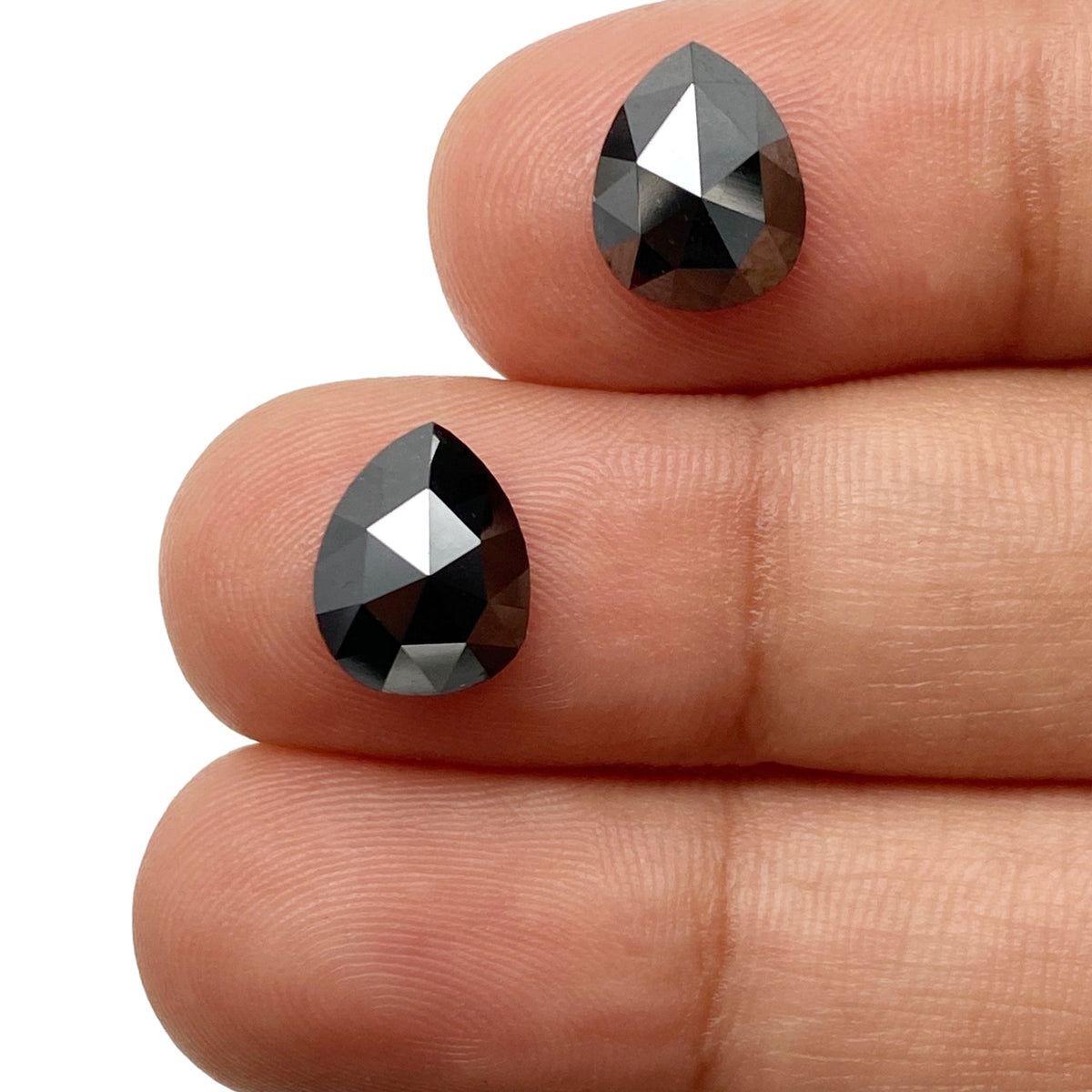 3.64cttw | Black Pear Shape Rose Cut Diamond Matched Pair-Modern Rustic Diamond