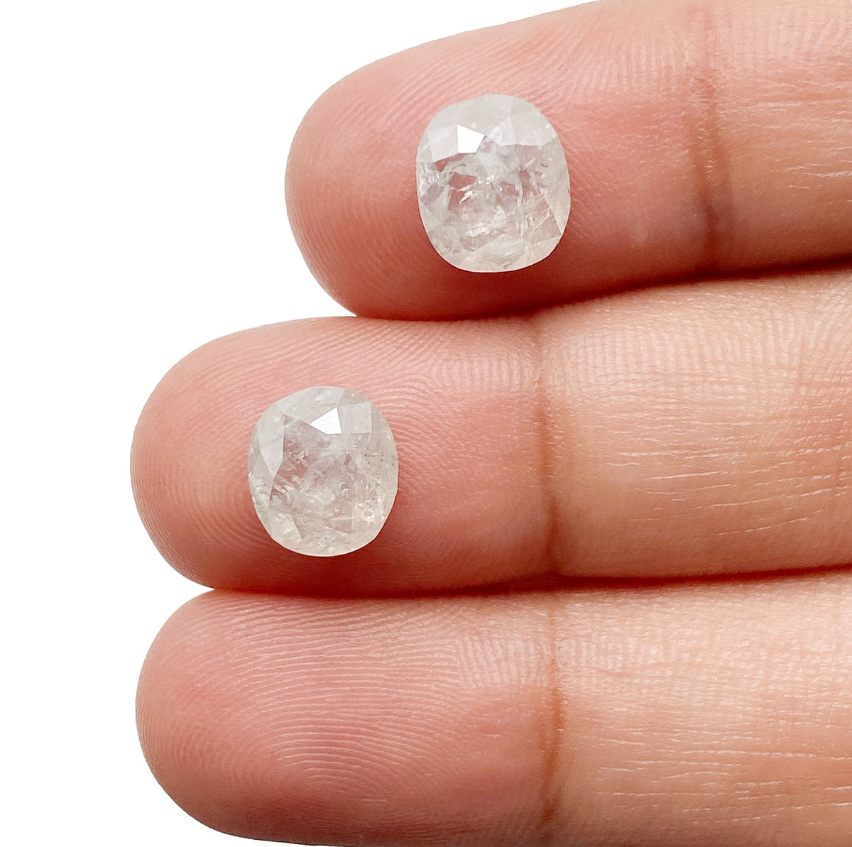 3.64cttw | Salt & Pepper Cushion Shape Rose Cut Diamond Matched Pair - Modern Rustic Diamond