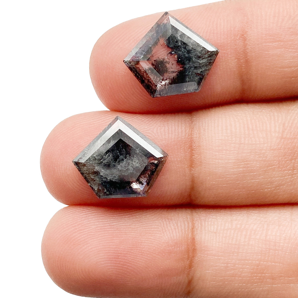 3.65cttw | Rustic Shield Shape Rose Cut Diamond Matched Pair - Modern Rustic Diamond